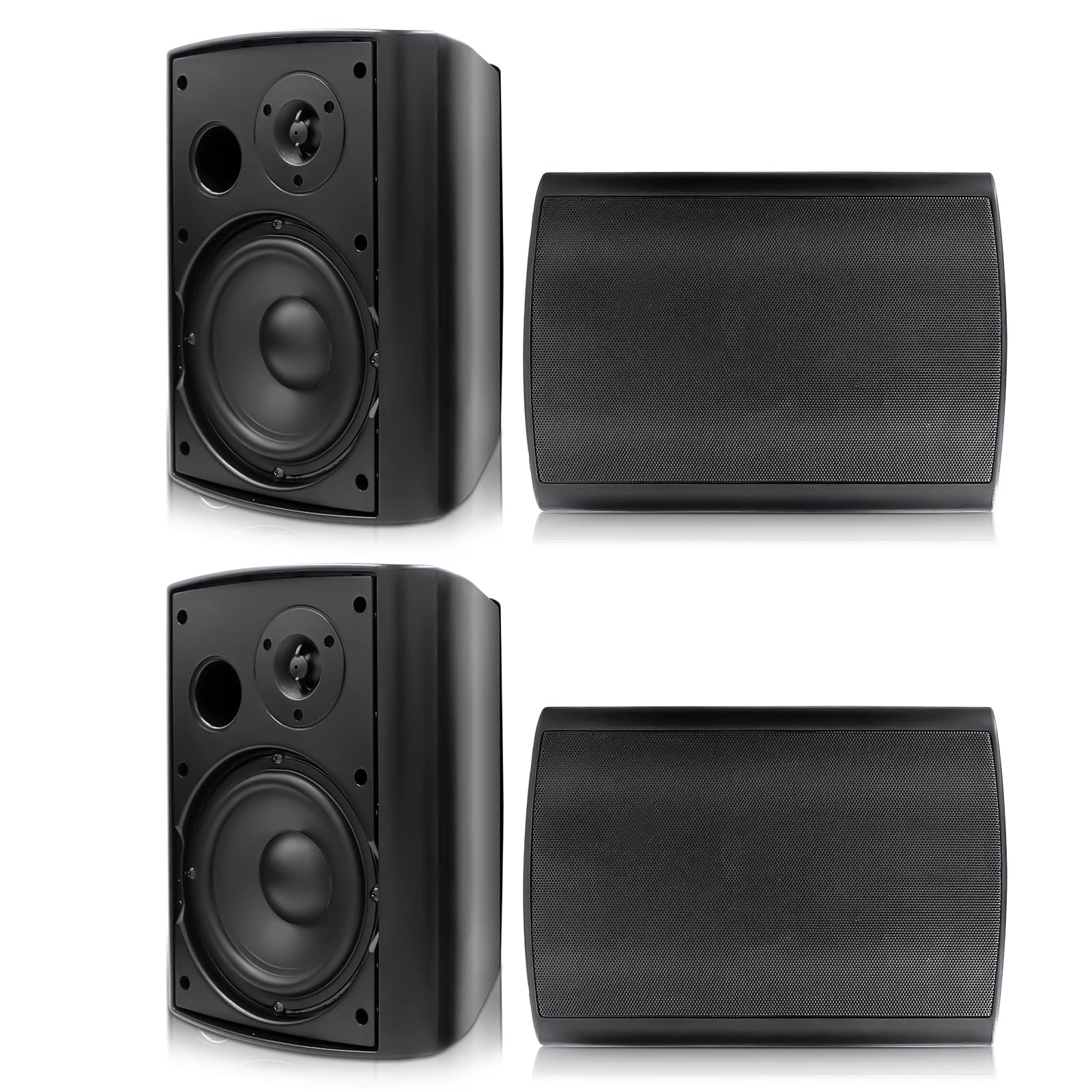 Herdio Bocinas para Exterior, 6,5 Pulgadas 800W 2 Vías Altavoces Bluetooth para Exteriores, Impermeable, Amplificador Superior, Amplia Cobertura De Sonido Estéreo, para Patio Jardín, 2Pares Negro