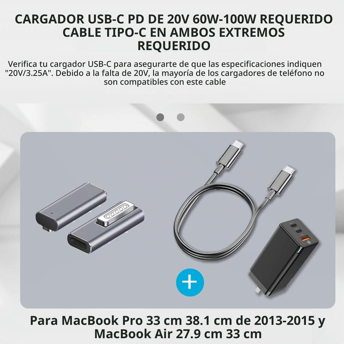 Adaptador Magnético USB C kocomio 2 Macho a Hembra Carga Rápida para MacBook Pro Air 100W