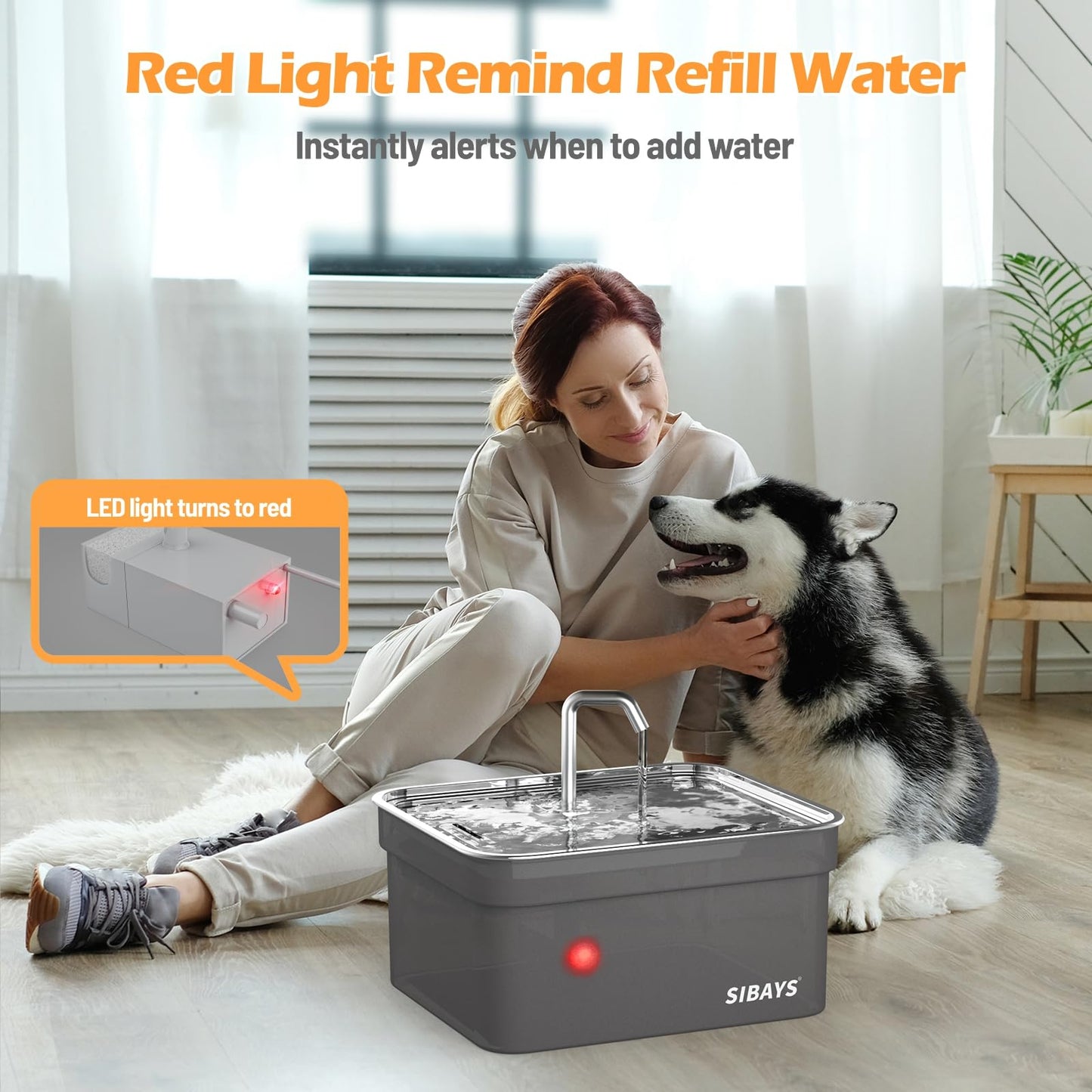 Fuente de Agua Automática SIBAYS Gran Capacidad Acero Inoxidable Ultra Silenciosa para Mascotas