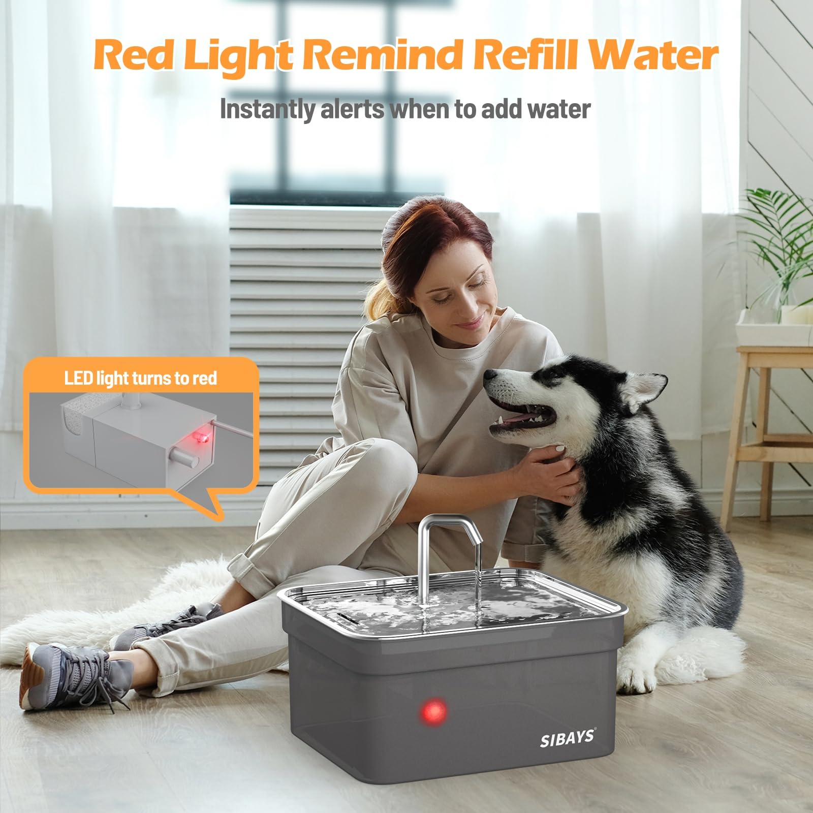 Fuente de Agua Automática SIBAYS Gran Capacidad Acero Inoxidable Ultra Silenciosa para Mascotas
