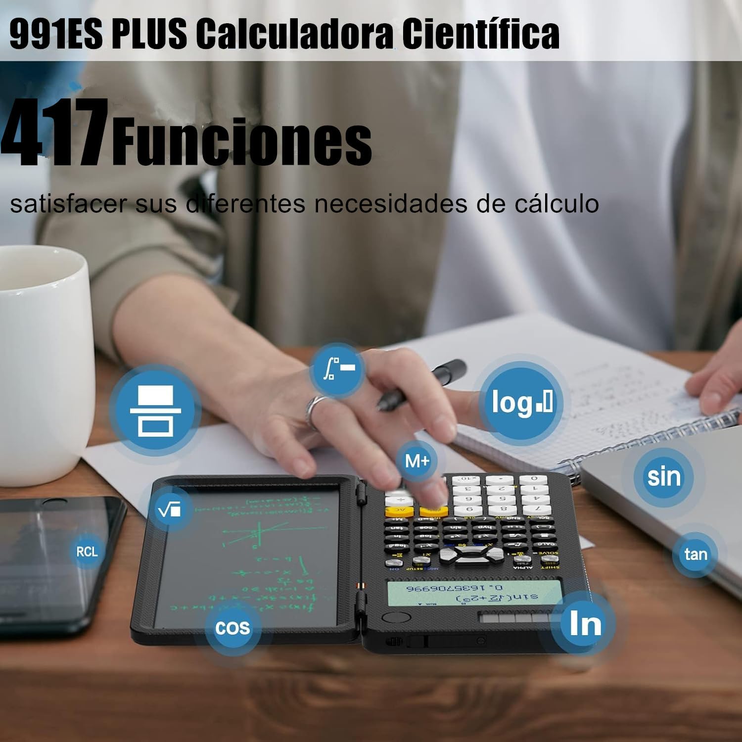 iDock calculadora científica,Calculadora Multifunción 2 en 1,Pantalla multivista con Tableta de Escritura LCD borrable