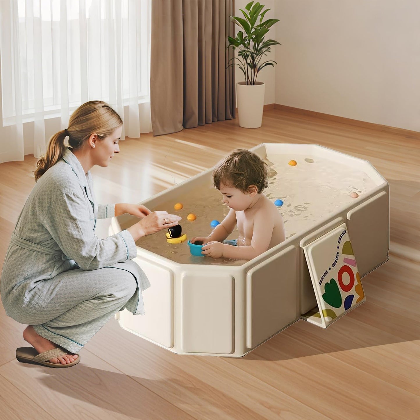 Bañera para bebé para la ducha, bañera portátil para bebé, bañera plegable para niños – portátil, para viajes y lista para la ducha, fácil de limpiar, resistente y gruesa, para niños de 1 a 3 años