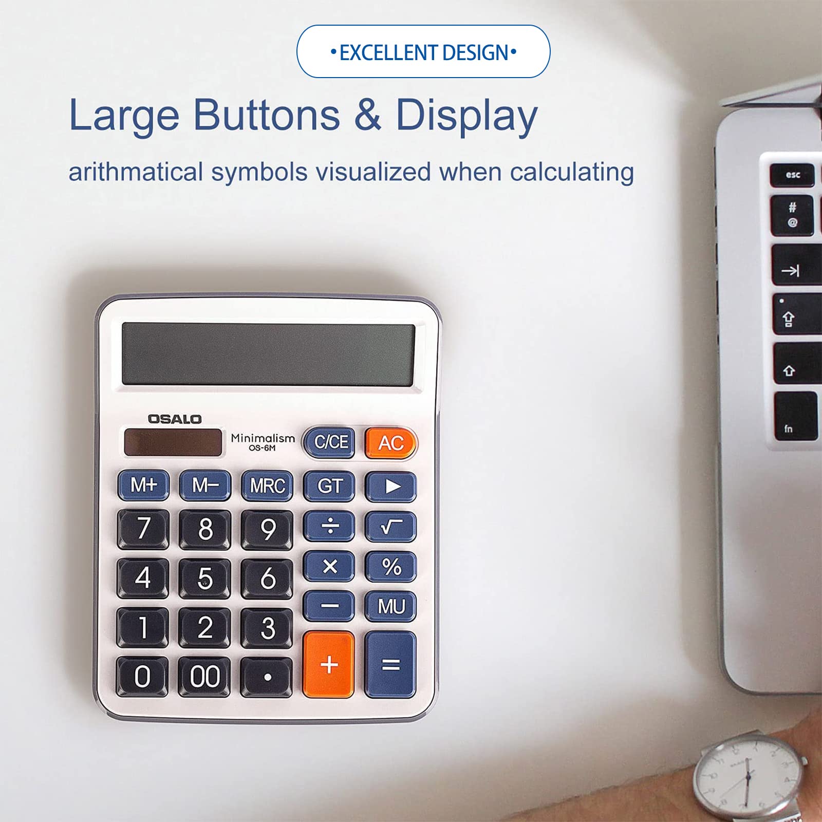Calculadora de escritorio Pantalla LCD grande Número de 12 dígitos Calculadora básica de bolsillo portátil de mano con botón sensible grande, para uso en la oficina, el hogar y la escuela (OS-6M)