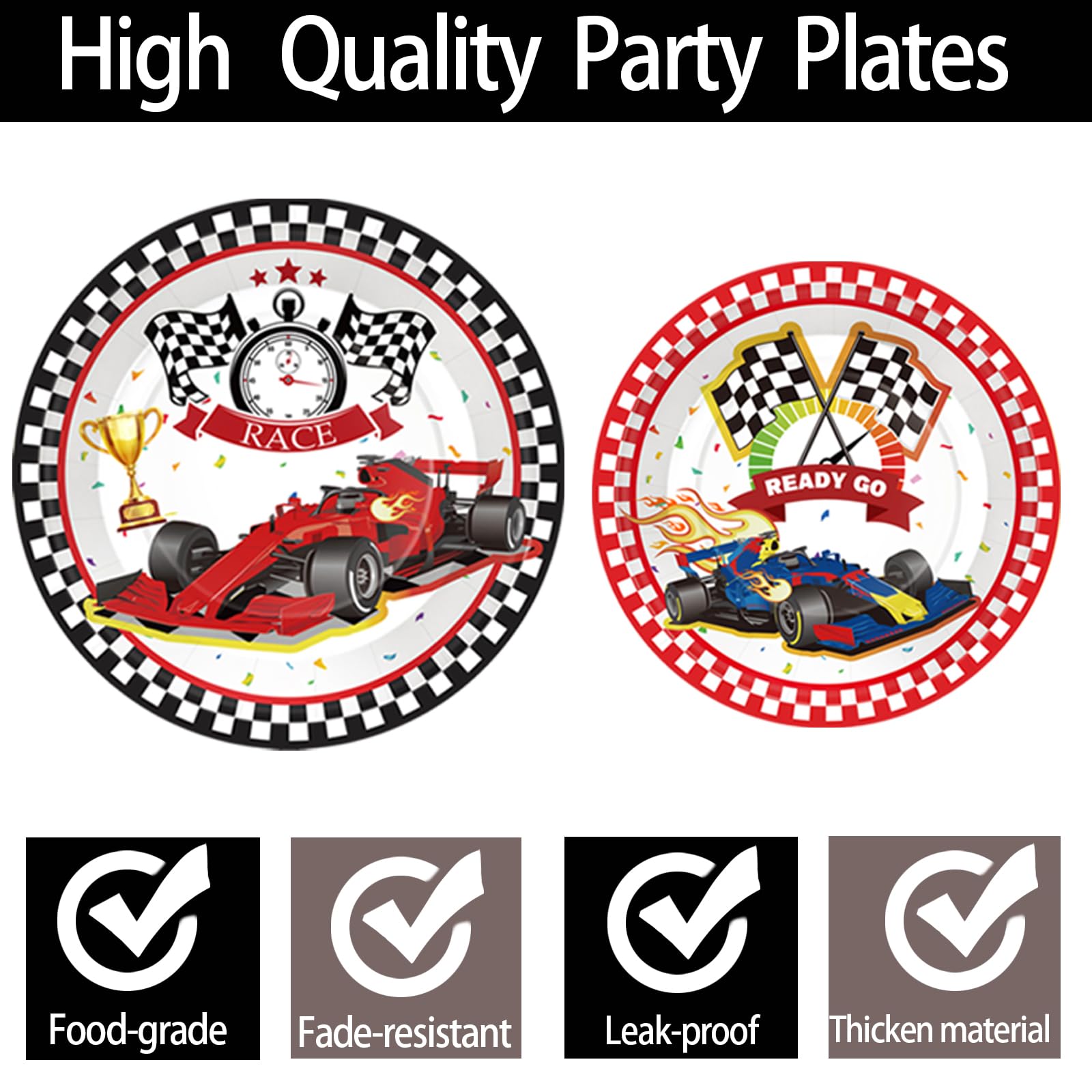 Bzxxysi - Juego de vajilla para fiesta de cumpleaños para coche, diseño rojo y negro, incluye platos, servilletas, tazas, tenedores, mantel, pancartas para 24 invitados