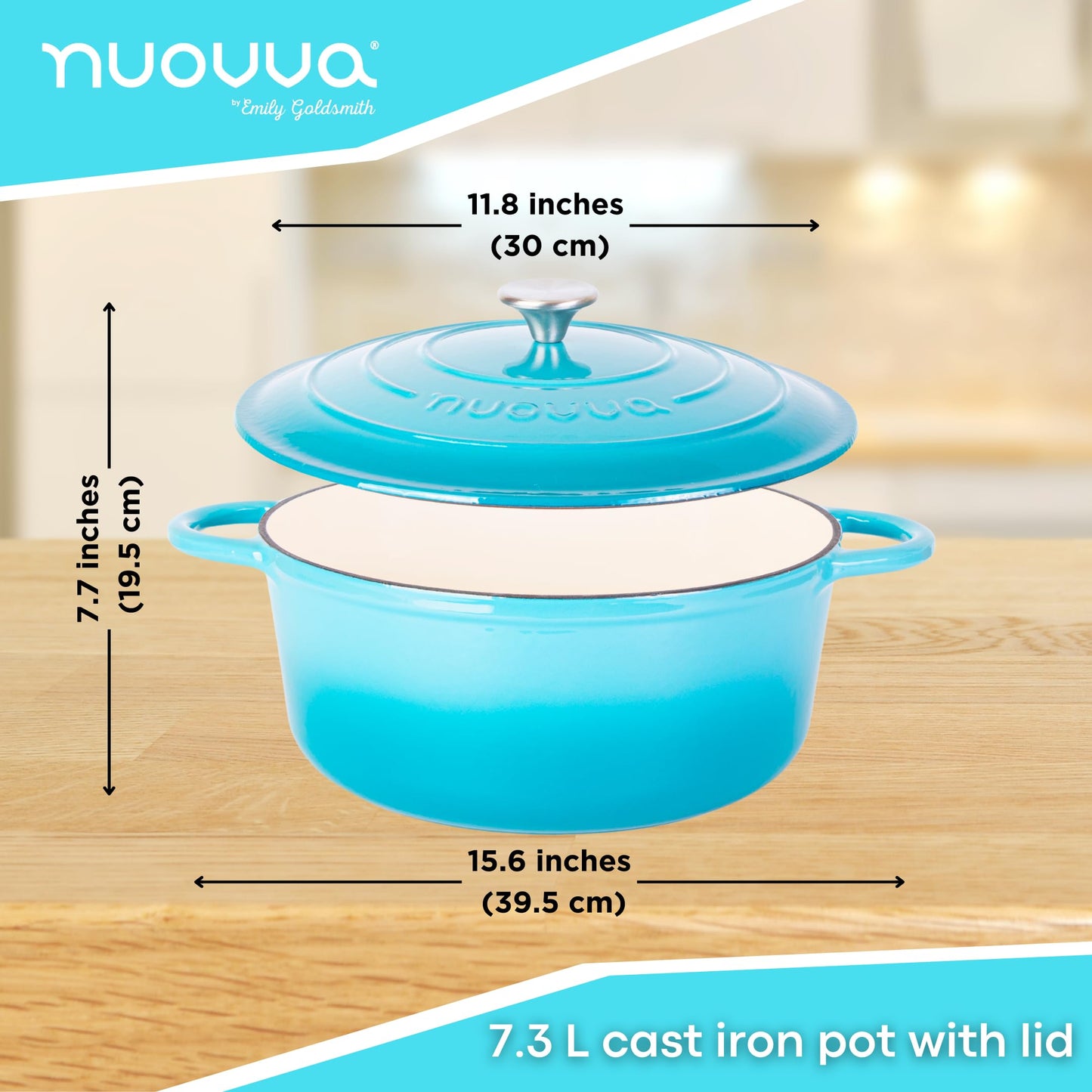 Nuovva - Horno holandés de hierro fundido con tapa - Cacerola esmaltada antiadherente - Utensilios de cocina resistente para horno holandés - Azul, 7.3 cuartos de galón, 30 cm