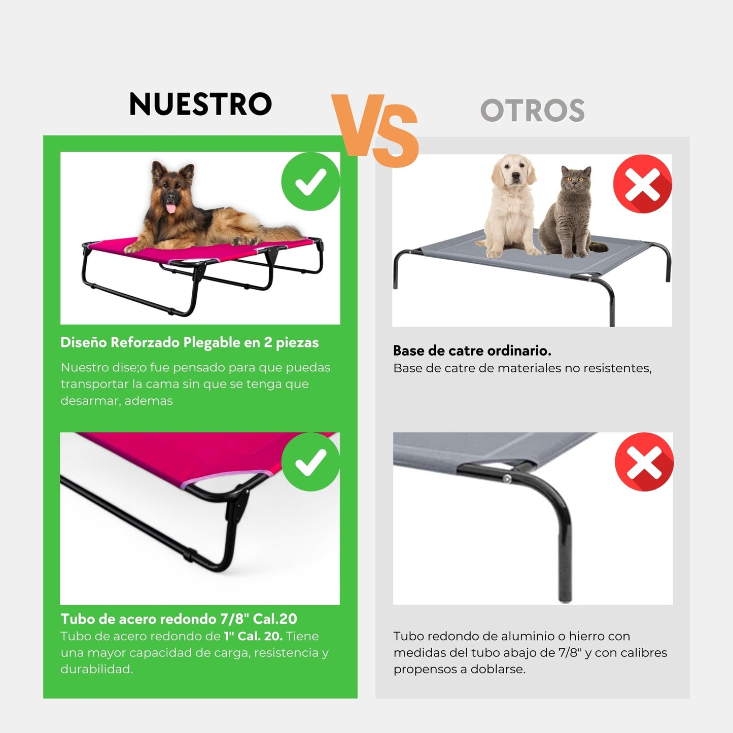 Cama Elevada PEGASO Rosa Transpirable y Lavable Extra Grande para Perro