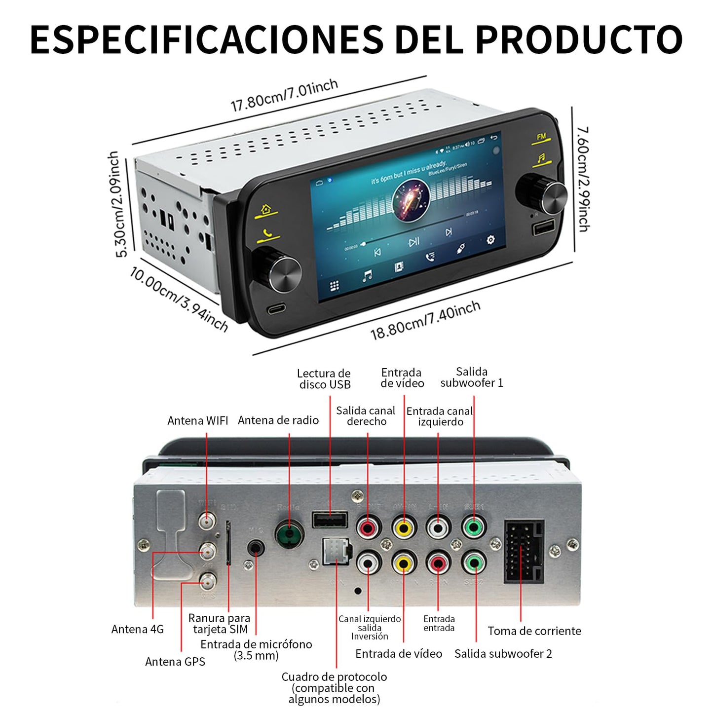 FINYQBET Estéreo de Pantalla para Auto 1 DIN Android 13 con CarPlay & Android Auto Inalámbrico, 2GB RAM + 32GB ROM, GPS, WiFi, Bluetooth 5.1, Radio Am/FM, 5 Pulgadas, Soporte Cámara de Reversa