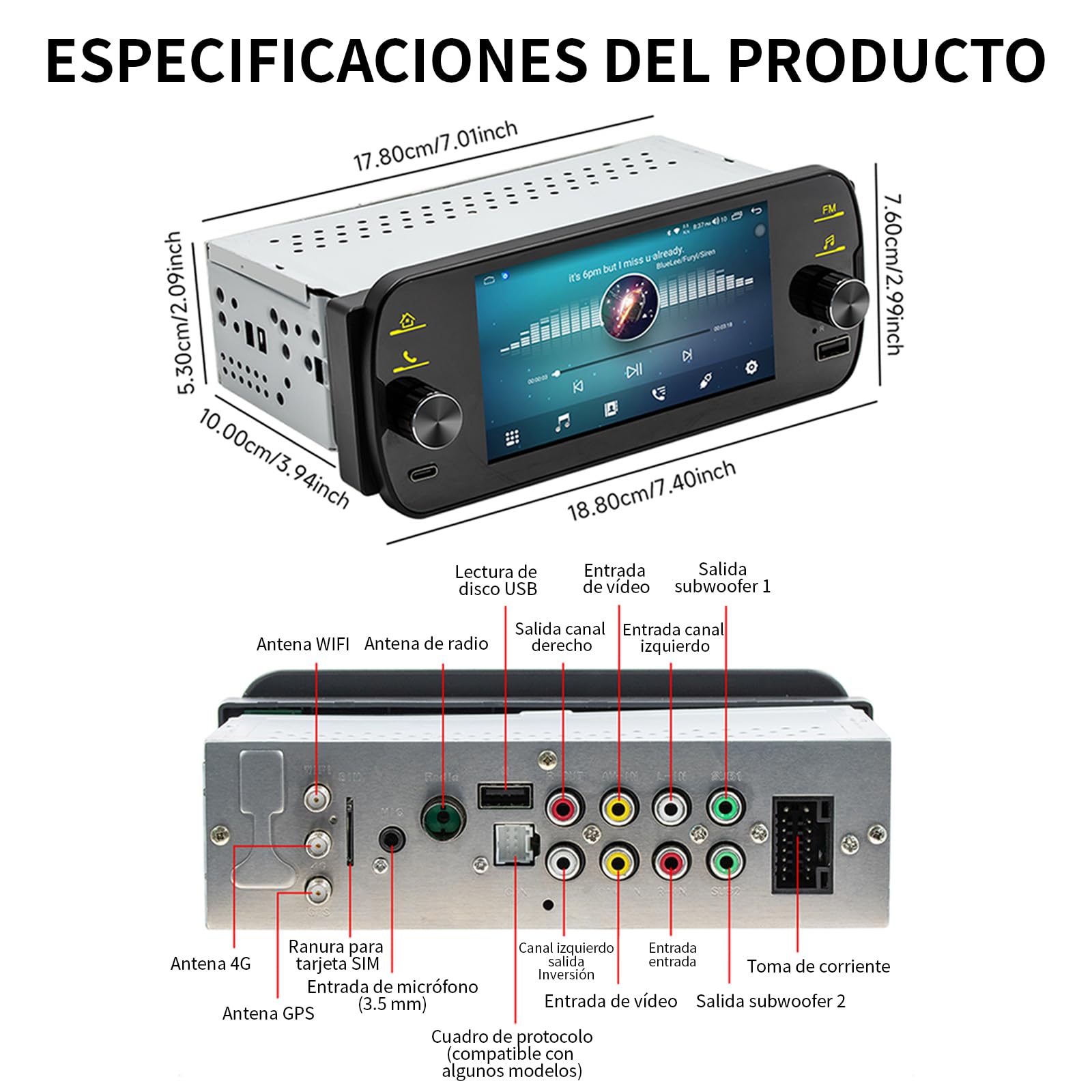 FINYQBET Estéreo de Pantalla para Auto 1 DIN Android 13 con CarPlay & Android Auto Inalámbrico, 2GB RAM + 32GB ROM, GPS, WiFi, Bluetooth 5.1, Radio Am/FM, 5 Pulgadas, Soporte Cámara de Reversa