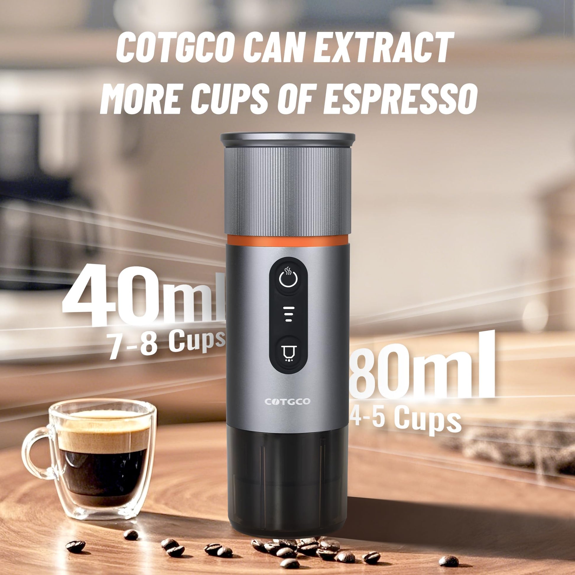 COTGCO - Cafetera portátil para viajes: cafetera portátil, autocalentamiento, haz 8 tazas de café de una sola carga, café en cualquier momento, compatible con cápsulas Nespresso, color gris