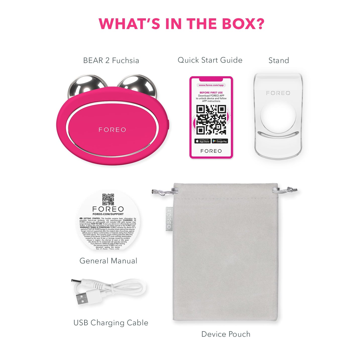 FOREO BEAR 2 - Masajeador facial electrico de microcorrientes - Radiofrecuencia facial para cuidado de la piel - Belleza reafirmante - Fuchsia