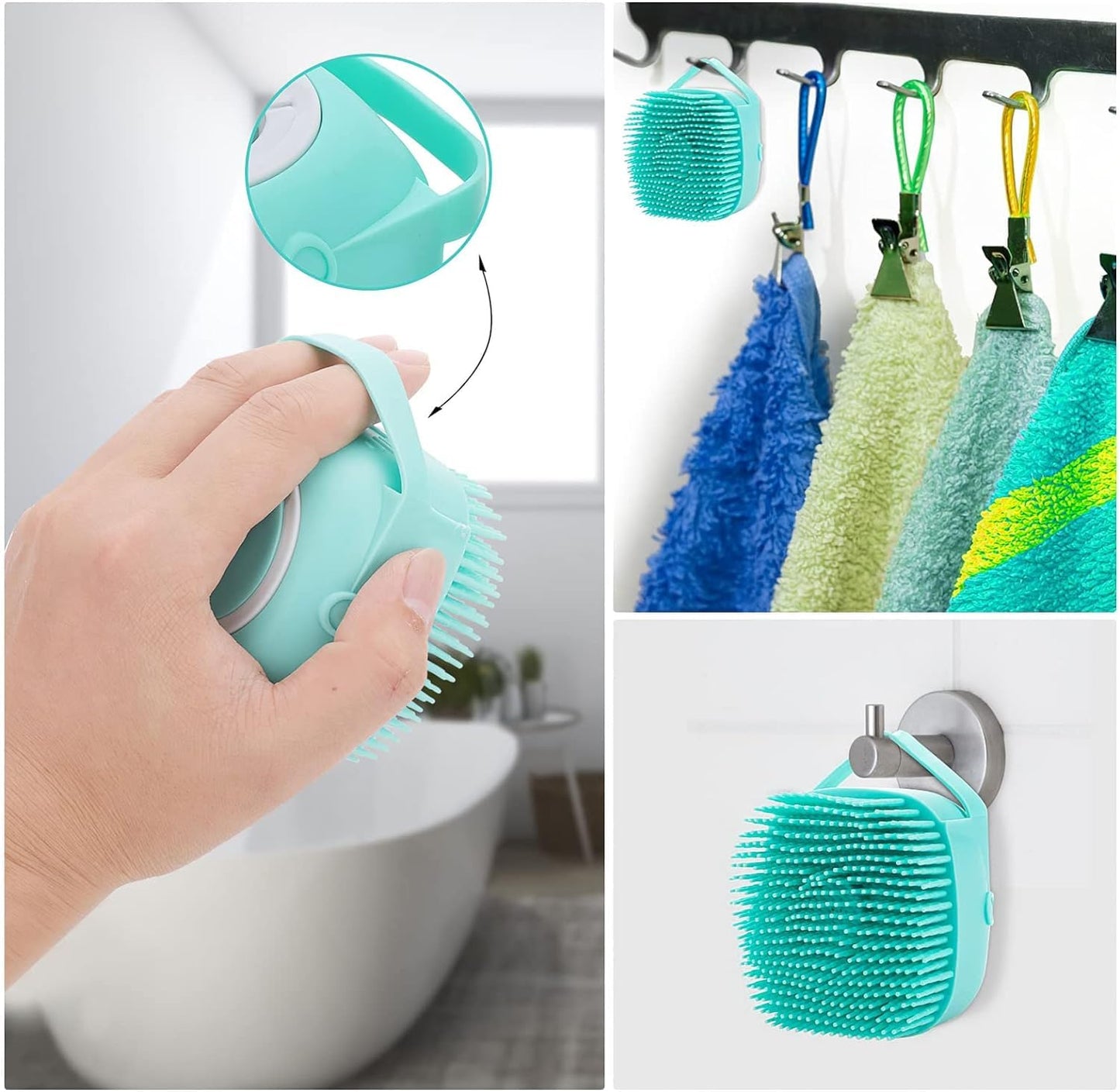 3PCS Cepillo de Baño para Perros y Gatos, Cepillo de Champú de Silicona Suave, Cepillo de Masaje para Mascotas, Cepillo de Ducha de Aseo, Cepillo de Masaje para Cachorros, Dispensador de Champú (Forma Cuadrada, Rosa, Amarillo, Azul, Paquete De 3)