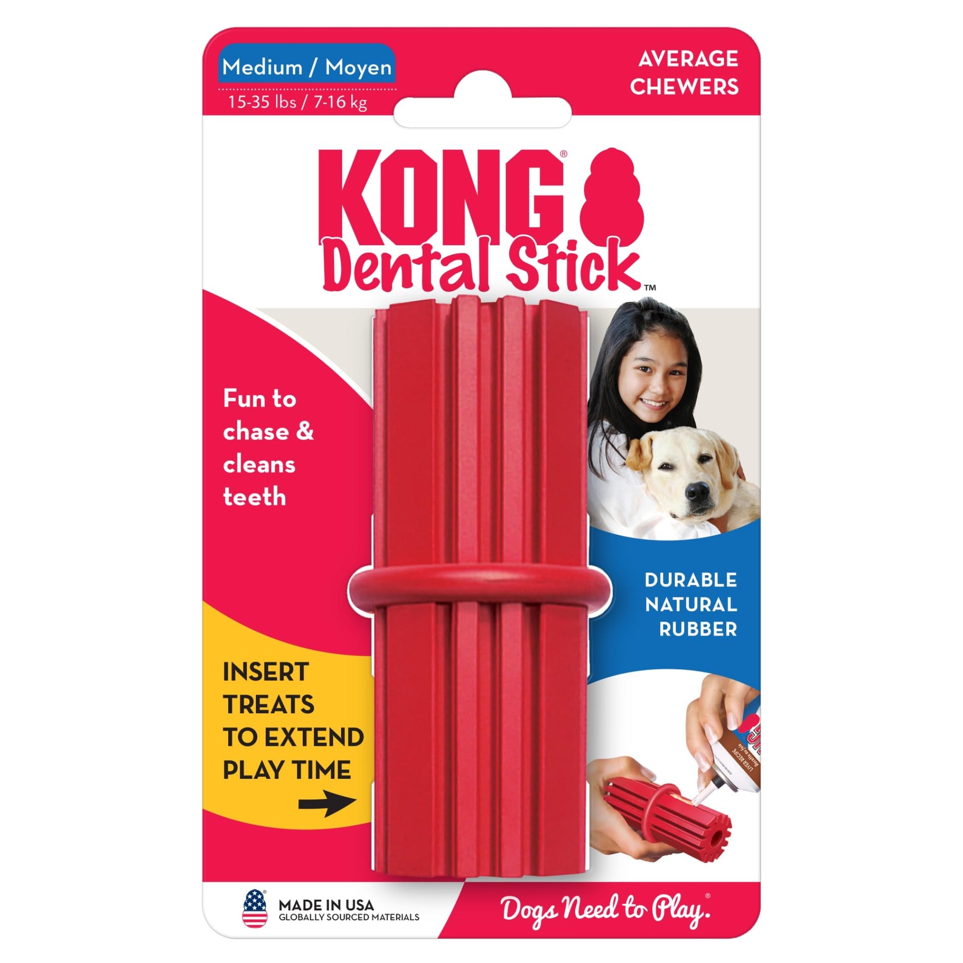 Kong Dental Stick Dog Toy, Medium, Red, Pack of 1