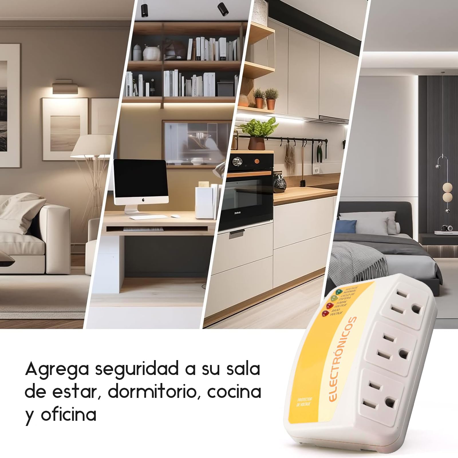 Protector de Voltaje de 3 Tomas Protege Contra Sobretensiones para Refrigerador, Congelador, Lavadora y Más