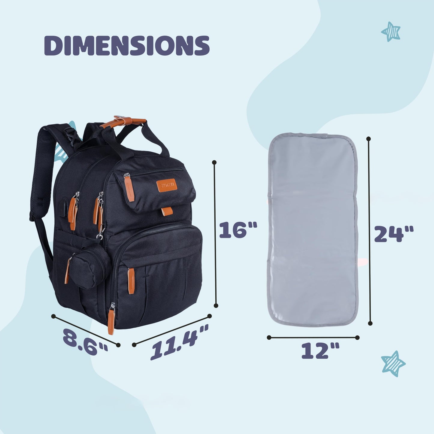 Nestlys - Mochila para pañales para bebé, Negro -, Large, Moderno