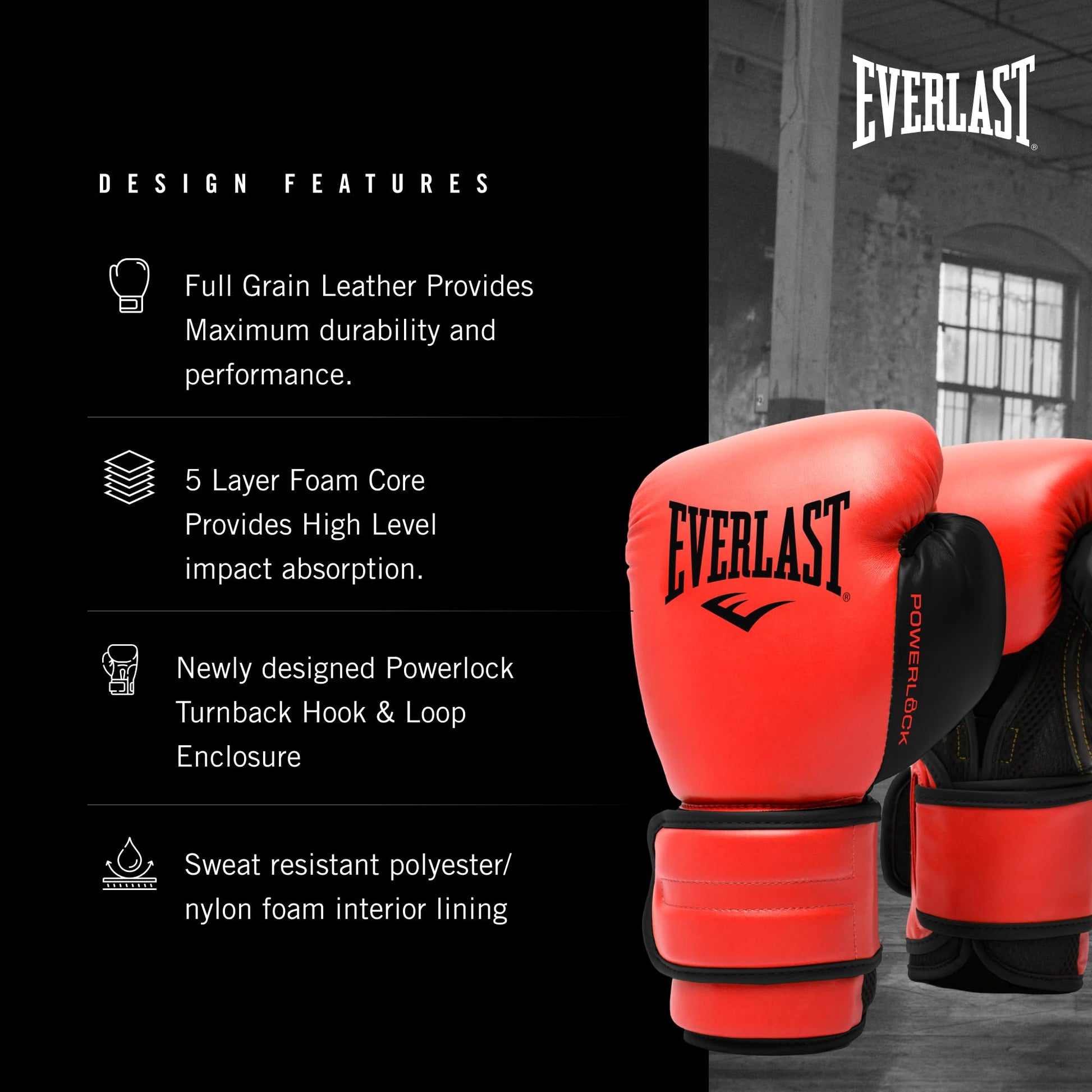 Guante de Entrenamiento Everlast PowerLock2 Rojo Negro 16 Onzas