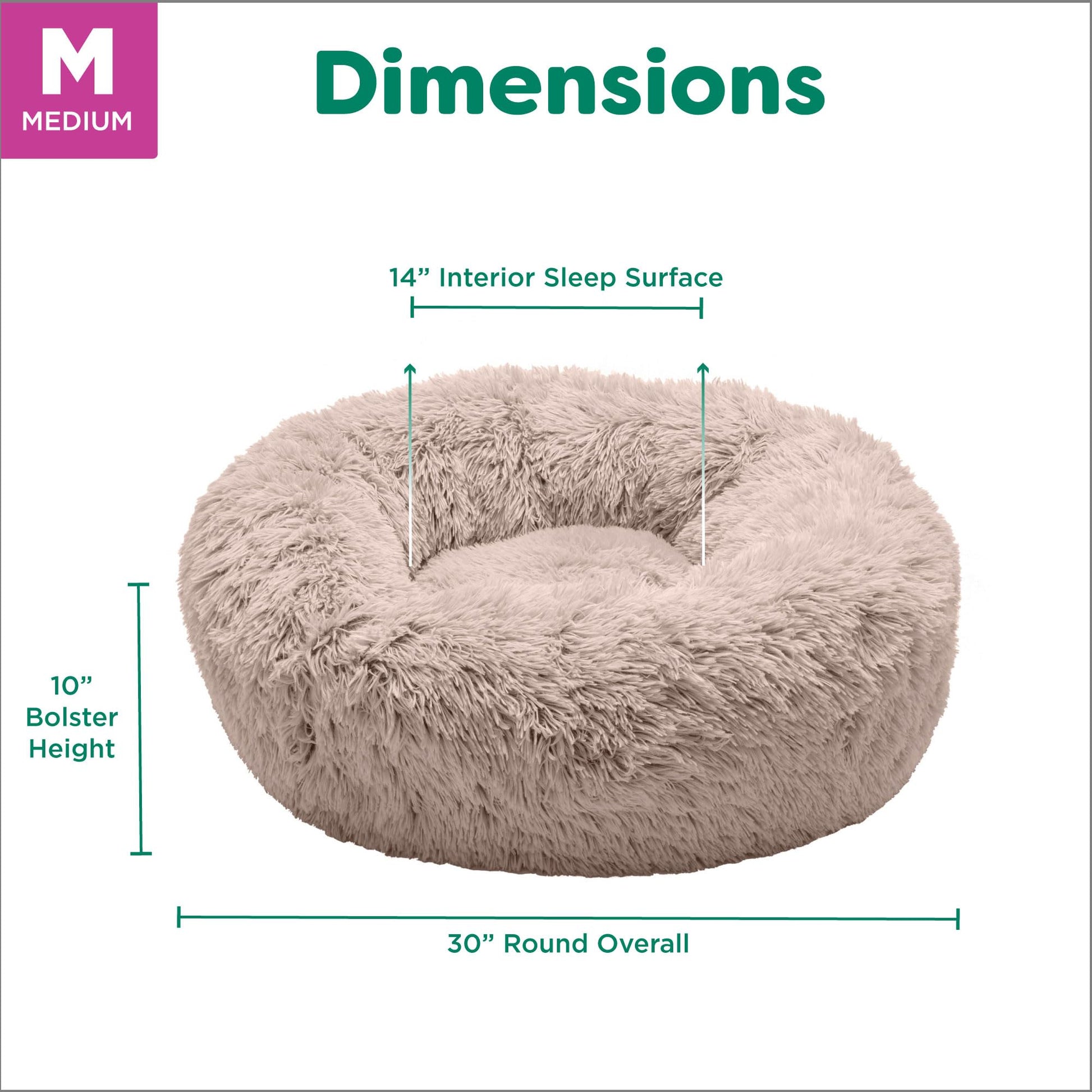 Furhaven 30" Round Medium Donut Dog Bed Plush Long Faux Fur Calming Cuddler w/Removable Washable Cover - Taupe, Medium