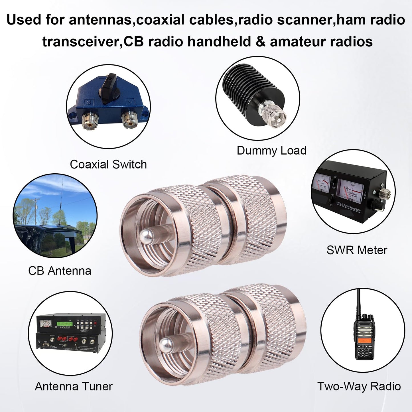 UHF PL-259 Adaptador coaxial 2 piezas - Conector RF macho UHF para radios CB y Jamón, antenas y equipos de comunicación