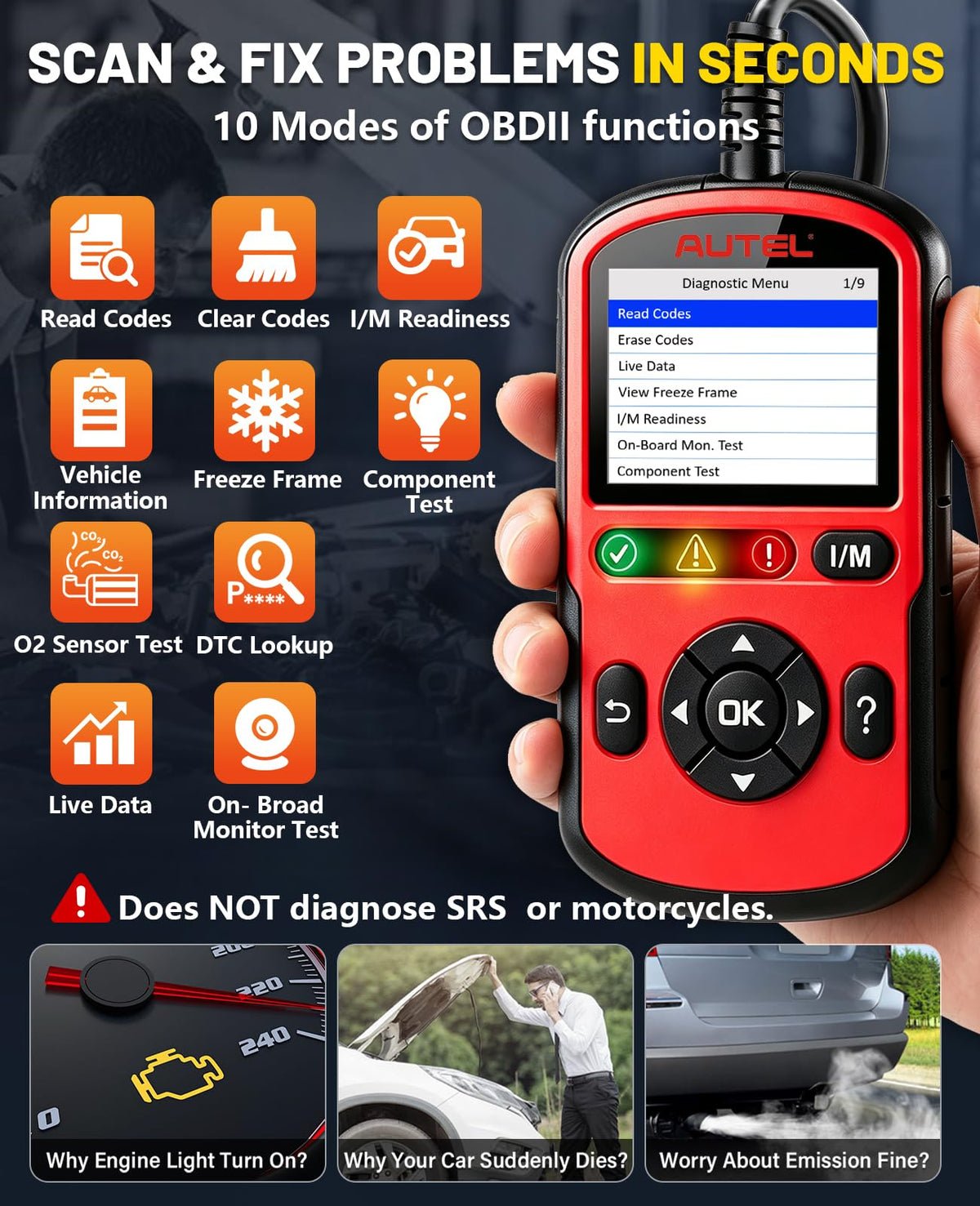 Escáner OBD2 AutoLink AL549 Autel Rojo Versión Mejorada para Coche