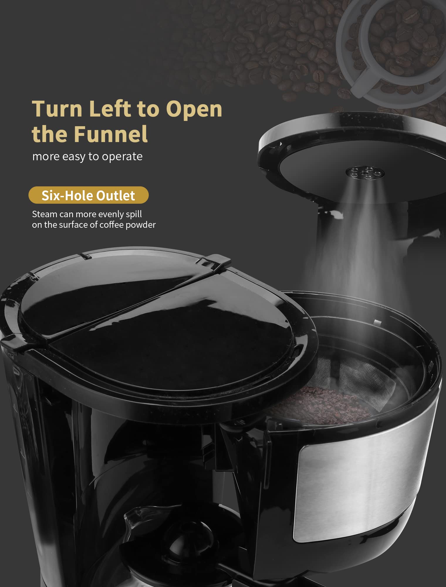 Gevi - Cafetera de 4 tazas con apagado automático, cafetera pequeña con goteo súper automática, cafetera compacta con filtro de cono, jarra de vidrio y placa caliente