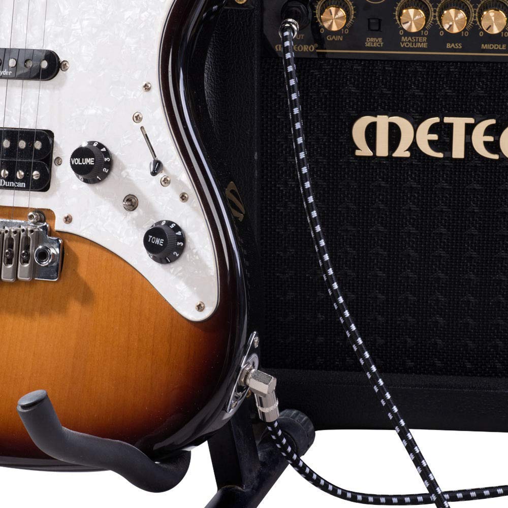 Cable de Instrumento de 3 metros, Cable de la Guitarra, Guitar Cable Audio para Amplificador de Potencia Estéreo/Bajo/ Bajo y Acordes, 1/4 "en ángulo Trenzado Conector Macho Mono TS, Cable Es una Mezcla de Lana Tejida, Muy Duradero (Negro)