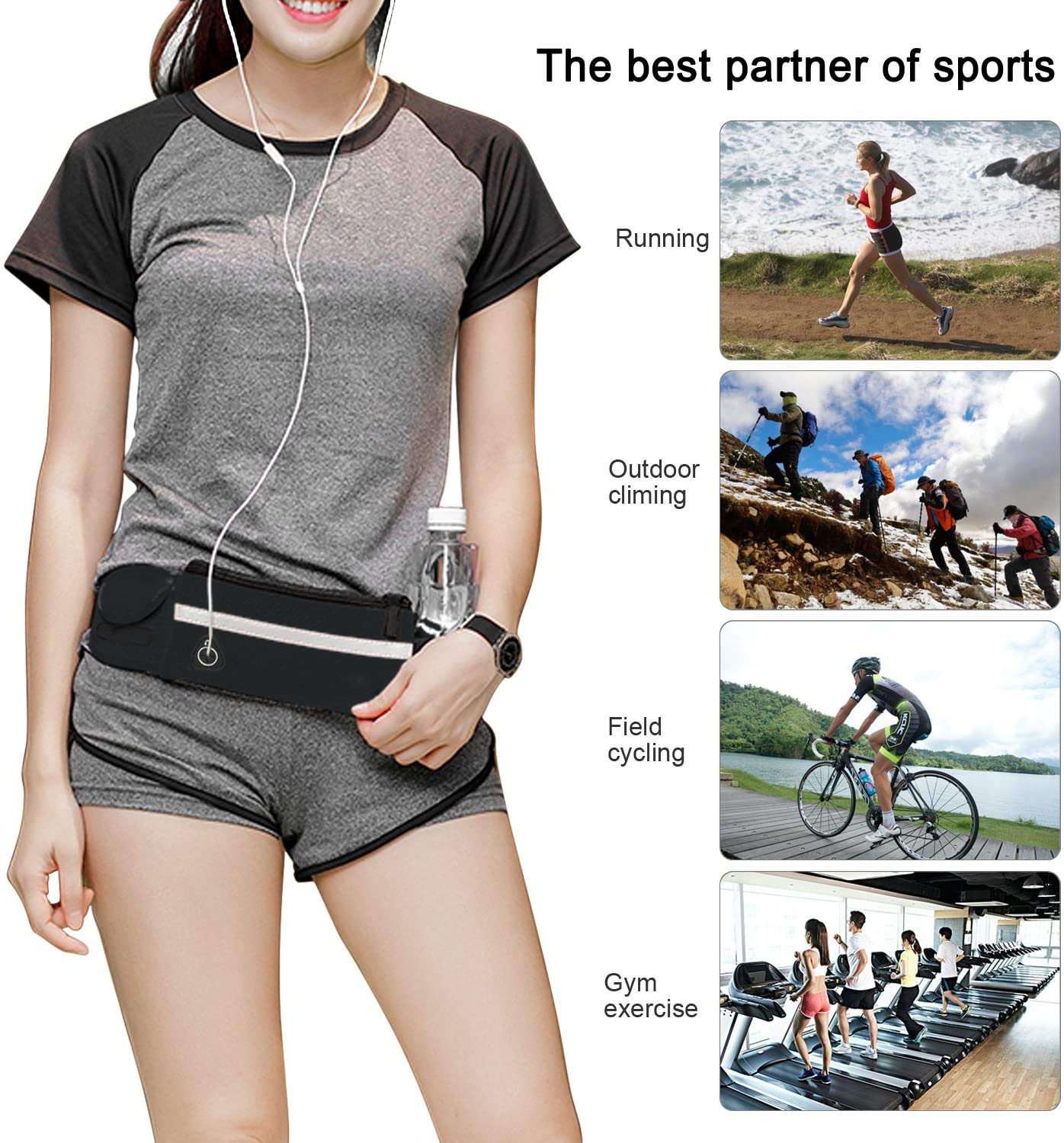 Cangurera Deportiva Riñonera Reflectante Unisex Negra con Correa Ajustable para Running y Seguridad de Accesorios