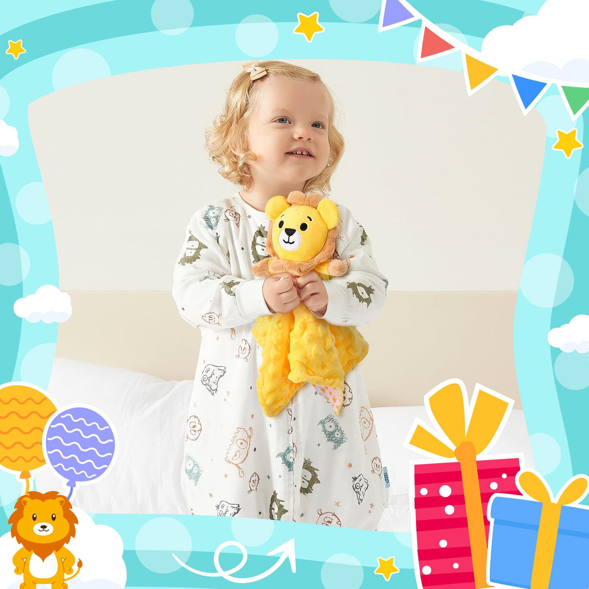 Sprinqdawin - Mantas de seguridad de león para bebés, manta de seguridad de bebé de león para recién nacidos, juguete suave para bebé, regalos de animales de peluche para niños y niñas, amor de león