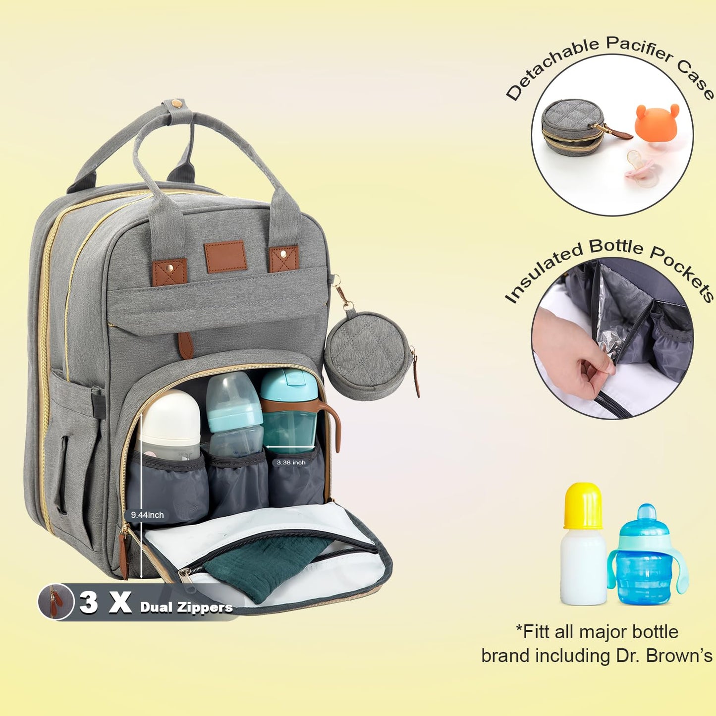 BOSI BOZI ECO OUVERTURE BosiBozi - Bolsa de pañales para bebé, impermeable y multifuncional para mamás, papás, bolsa de pañales de viaje con bolsillos aislados y estuche para chupete