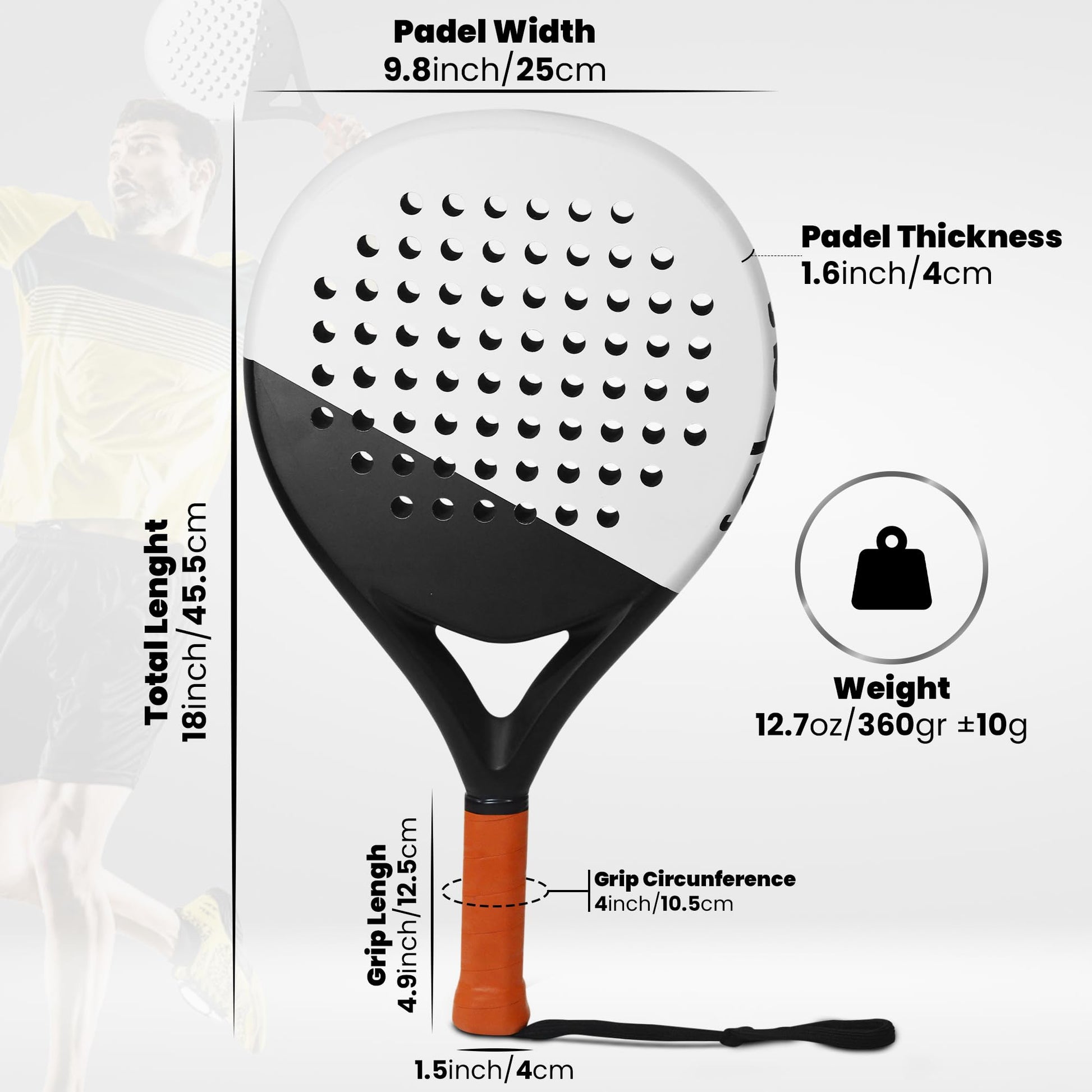 LAPAT Padel Racket with Cover Bag - Carbon Surface with EVA Memory Foam- Paddle Tennis Racquets Lightweight (White Retro)