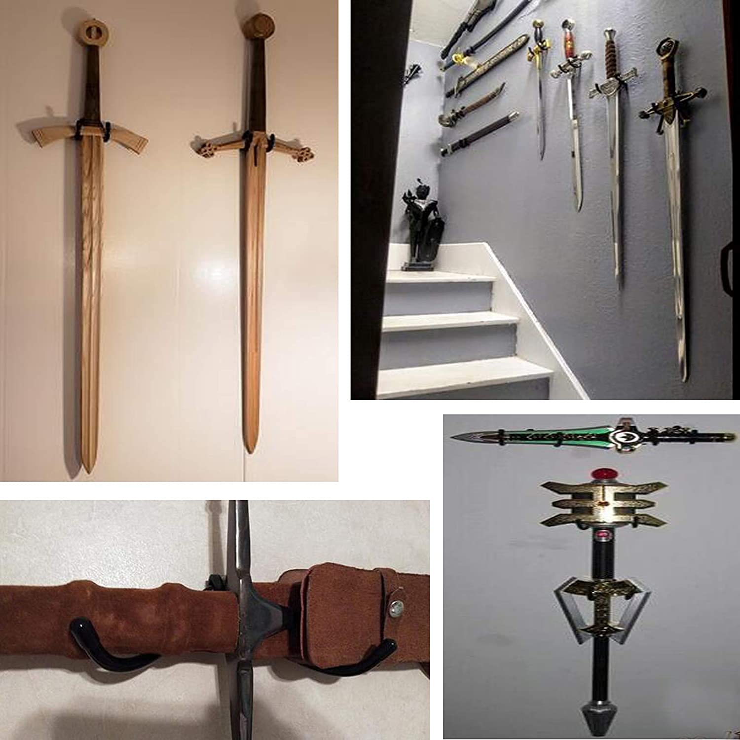 Gancho de pared ajustable flexible para colgar espadas, soporte universal para espada, daga, hacha, llave, visualización vertical/horizontal, lo suficientemente resistente, paquete de 2