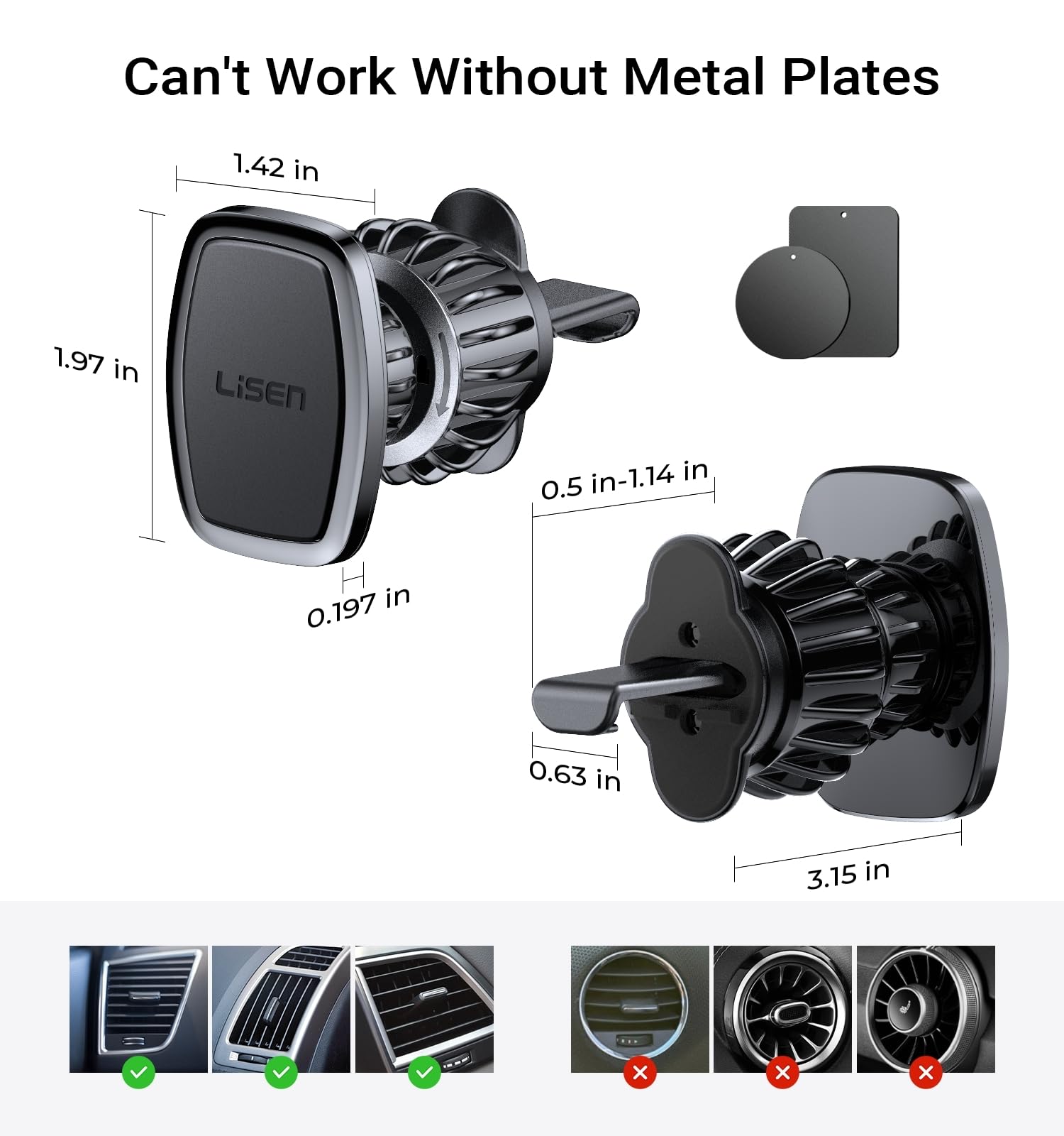 LISEN Soporte para Celular Automóvil Magnético [2 Juegos], Porta Celular para Auto, 6 Imanes Potentes, Compatible con iPhone 16/15 Pro MAX, Galaxy S24 S23 Ultra, Redmi