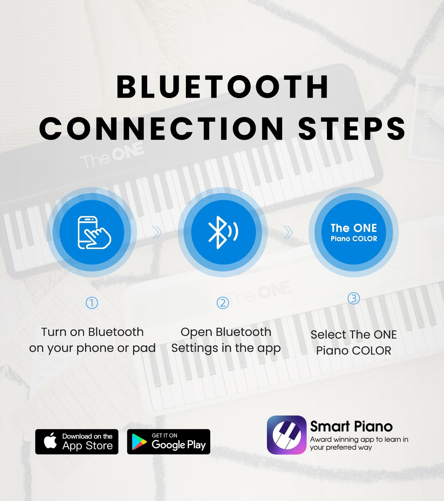 Teclado de Piano Inteligente The ONE COLOR Azul con 256 Timbres y Luces LED Integradas