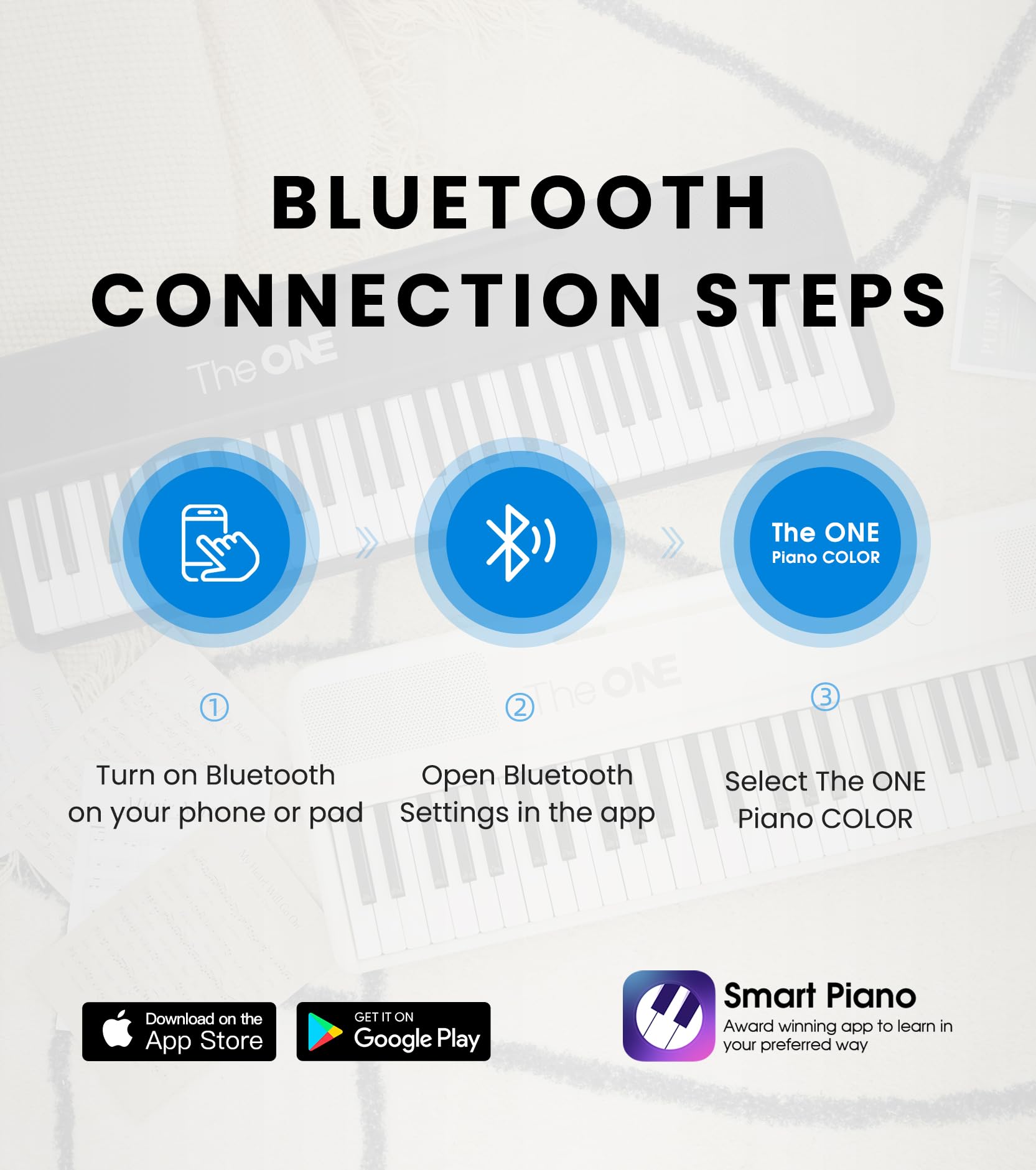 Teclado de Piano Inteligente The ONE COLOR Azul con 256 Timbres y Luces LED Integradas