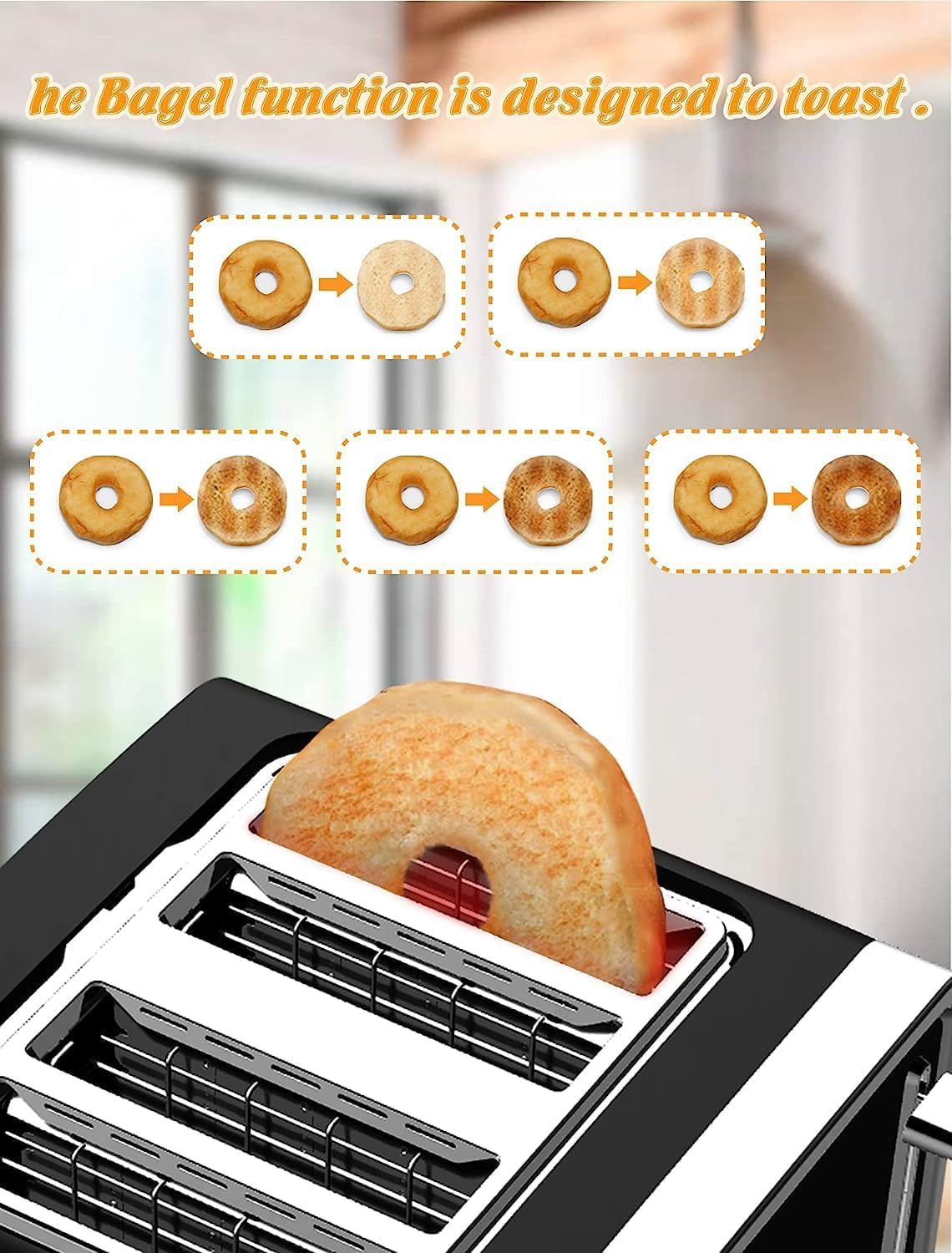 Gevi Toaster 4 Slice,Led Display Touchscreen Bagel Toaster with Dual Control Panels of Bagel/Reheat/Defrost/Cancel/Toasting One Slice/Longer Function,6 Shade Setting