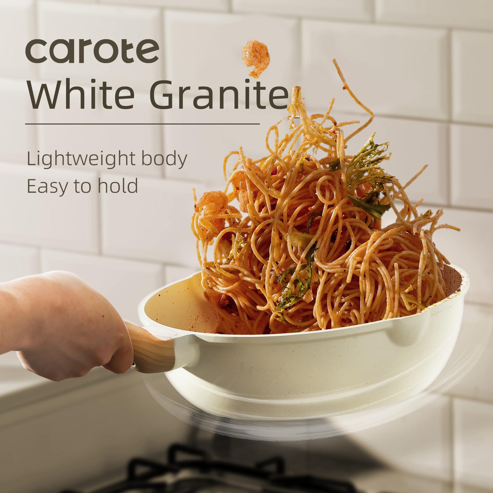 CAROTE Juego de ollas y sartenes antiadherentes, juego de utensilios de cocina de inducción de granito color blanco, 10 piezas con sartenes y cacerolas (PFOS, libre de PFOA)