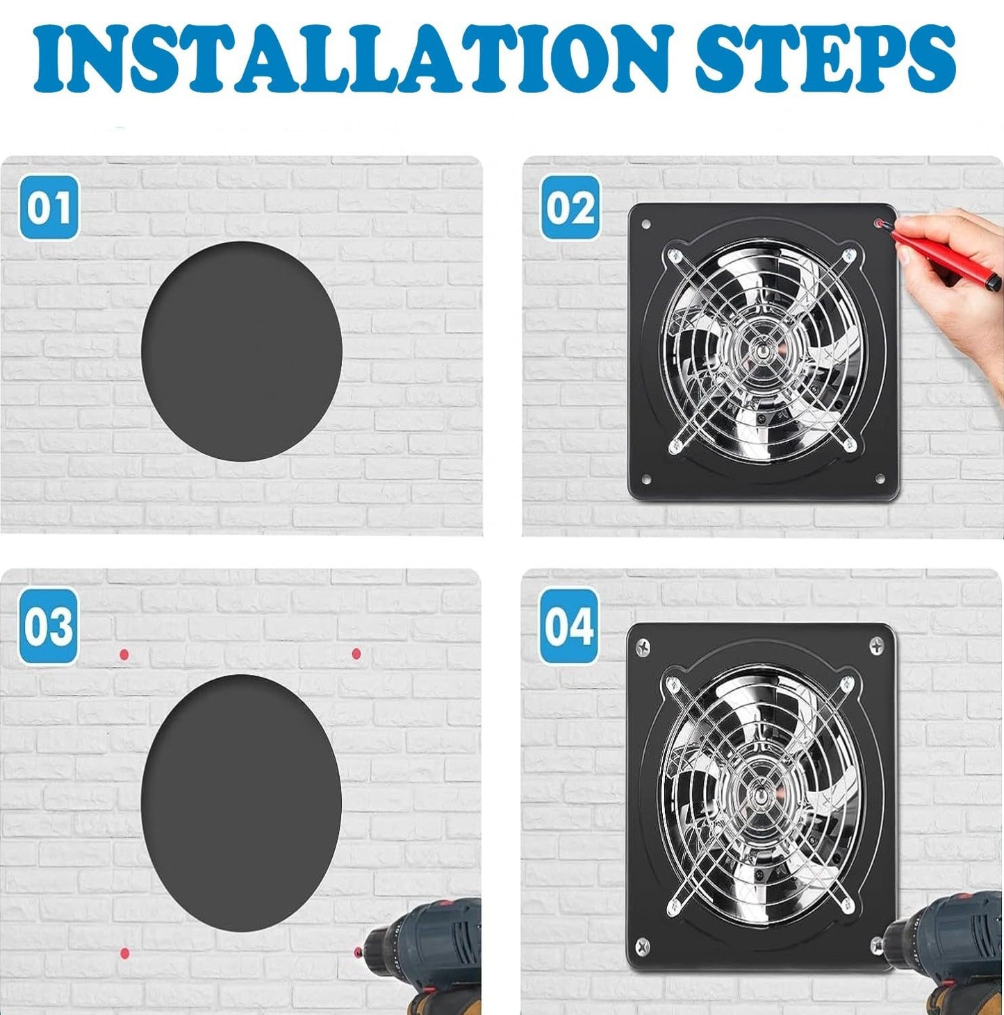 Aydomer - Ventilador de escape de 78 W para instalación a través de la pared, ventilador de escape de 110 V con enchufe, ventilador de humo de escape de 8 pulgadas con motor de cobre puro ligero para