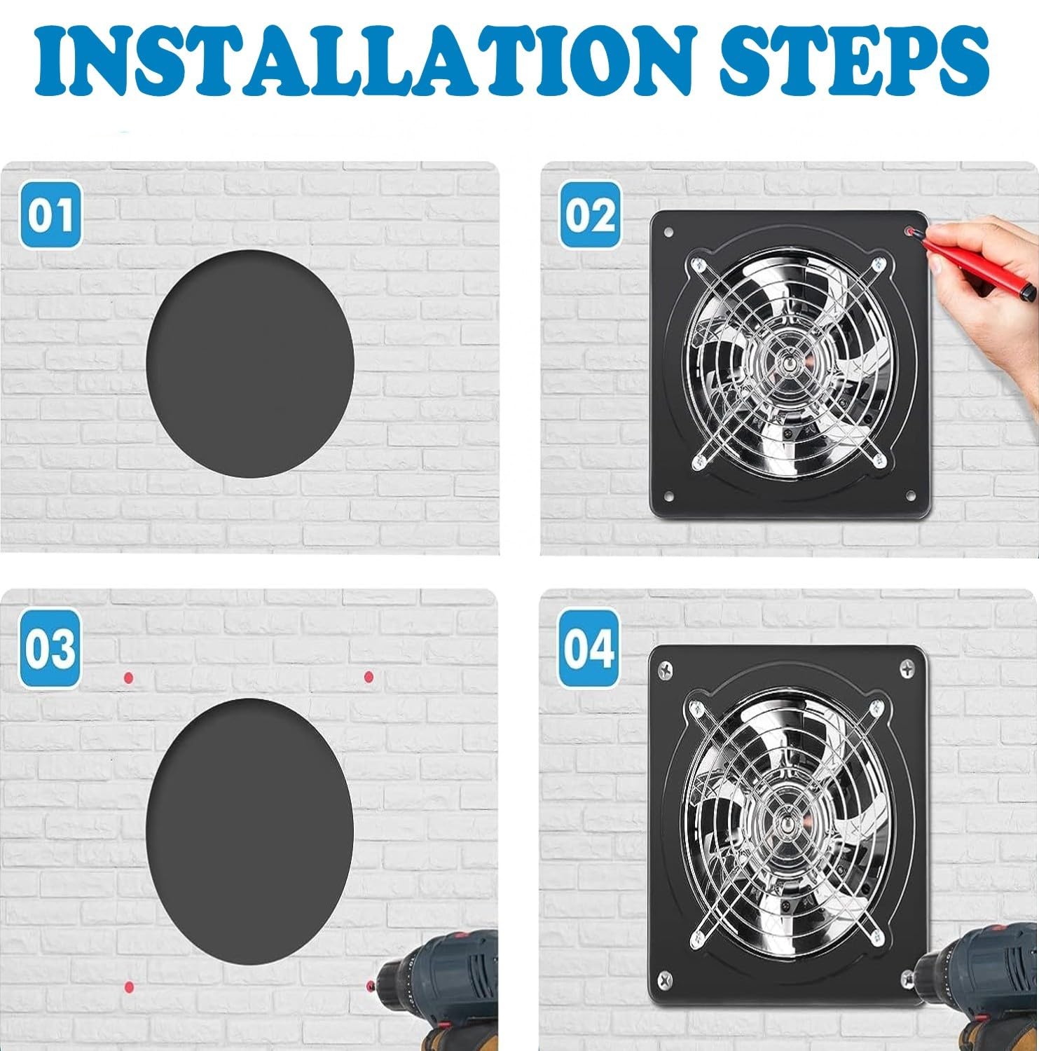 Aydomer - Ventilador de escape de 78 W para instalación a través de la pared, ventilador de escape de 110 V con enchufe, ventilador de humo de escape de 8 pulgadas con motor de cobre puro ligero para