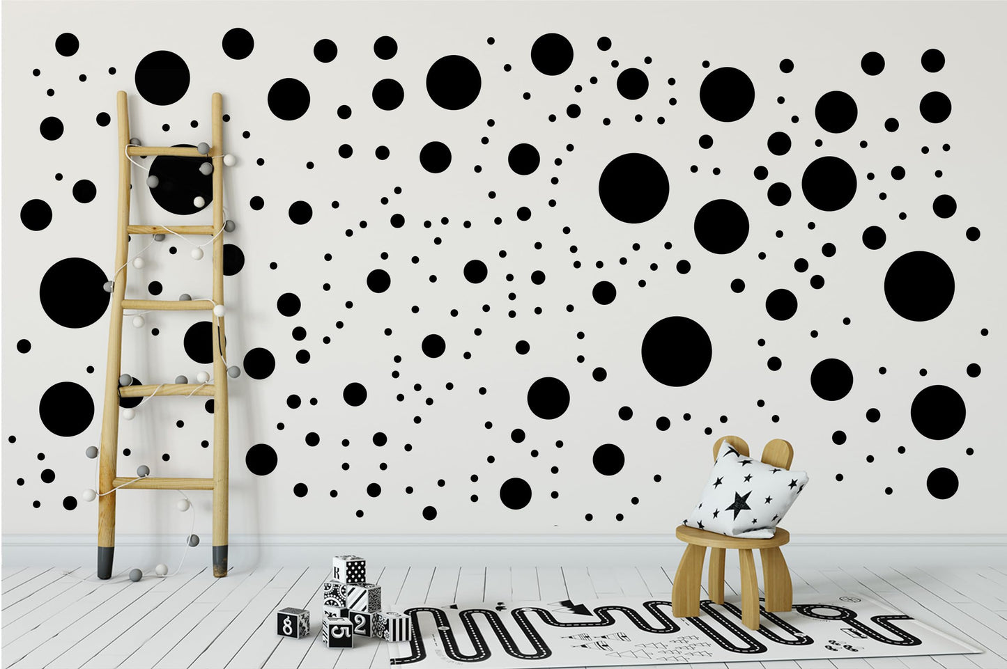 StickerDeen 500+ Calcomanías surtidas de lunares circulares para pared para dormitorio de niños, sala de estar, aula, cuarto de juegos. Calcomanías de vinilo removibles para pared con lunares (Negro)
