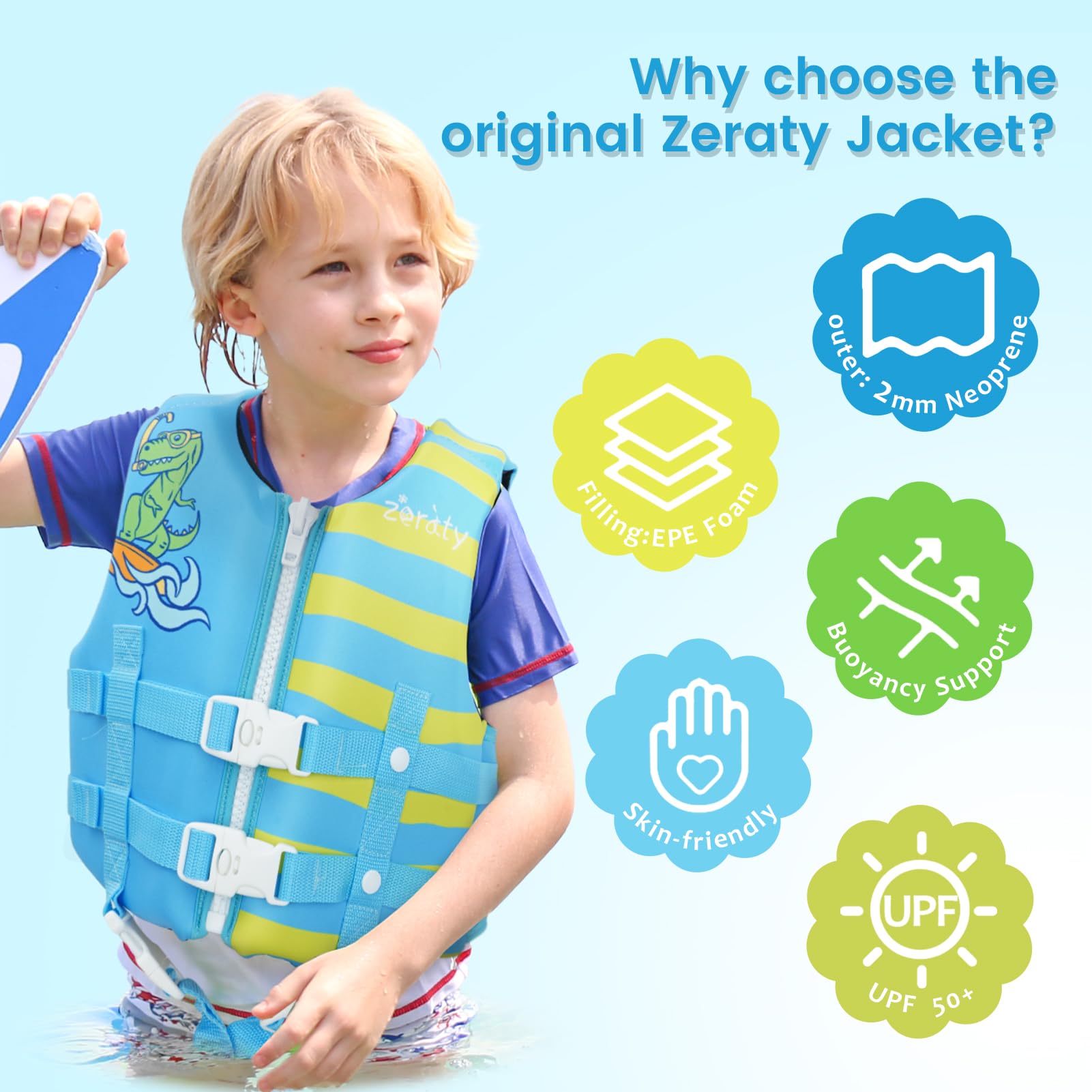 Chaleco de Natación Zeraty Neopreno Azul con Correas Ajustables para Niños y Niñas