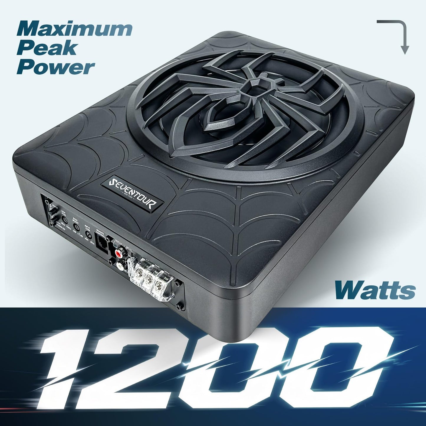 Seventour Subwoofer delgado de 1200 W de 10 pulgadas con asiento para coche, subwoofer de audio para coche/camión con amplificador integrado, paquete combinado de amplificador, con luz LED RGB