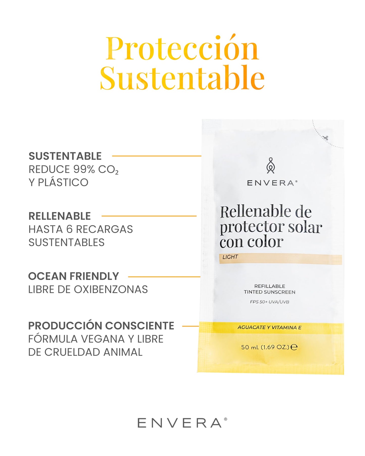 Protector Solar Facial Envera Light SPF 50+ Mousse Matificante Vegano y Ecológico Resistente al Agua