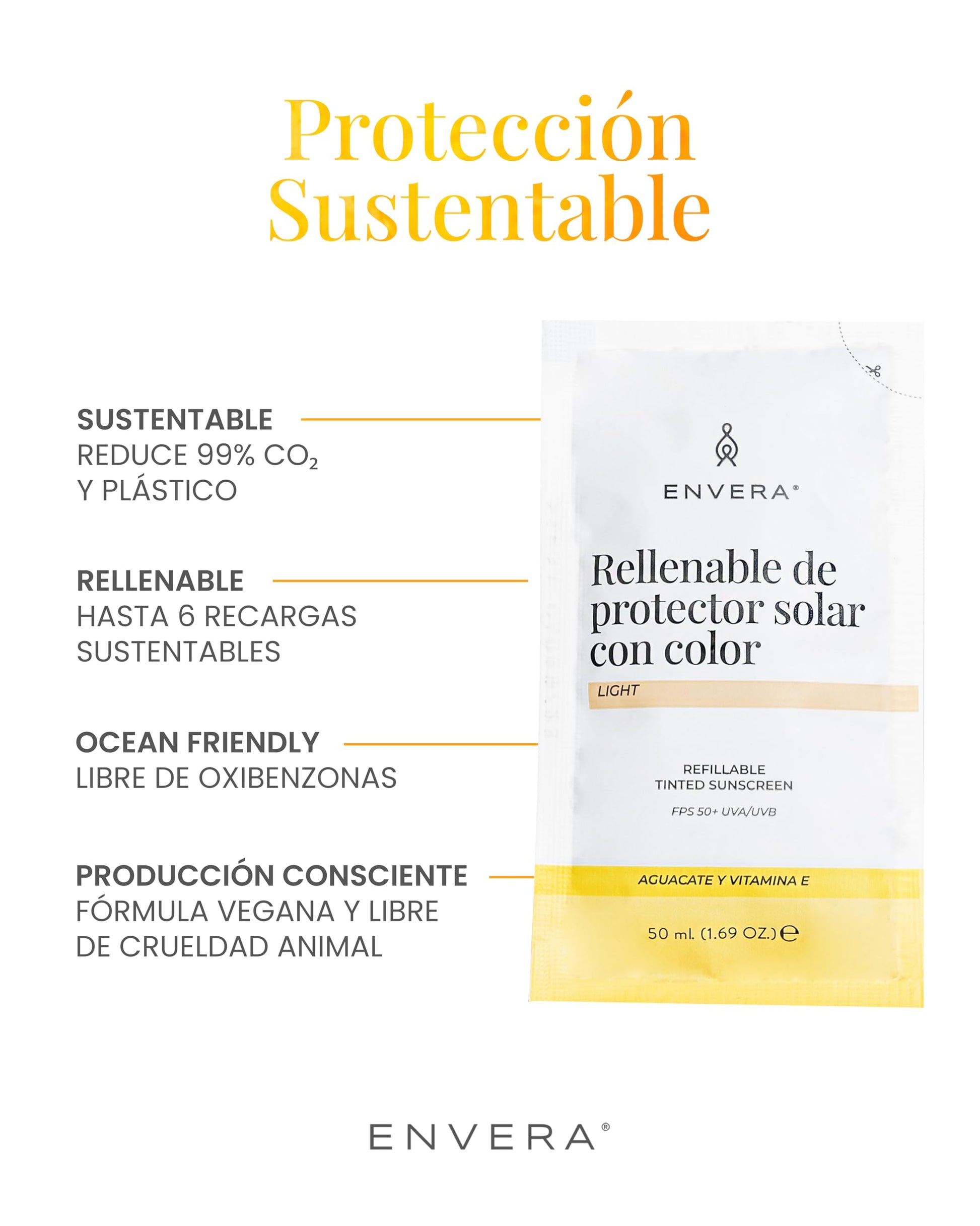Protector Solar Facial Envera Light SPF 50+ Mousse Matificante Vegano y Ecológico Resistente al Agua