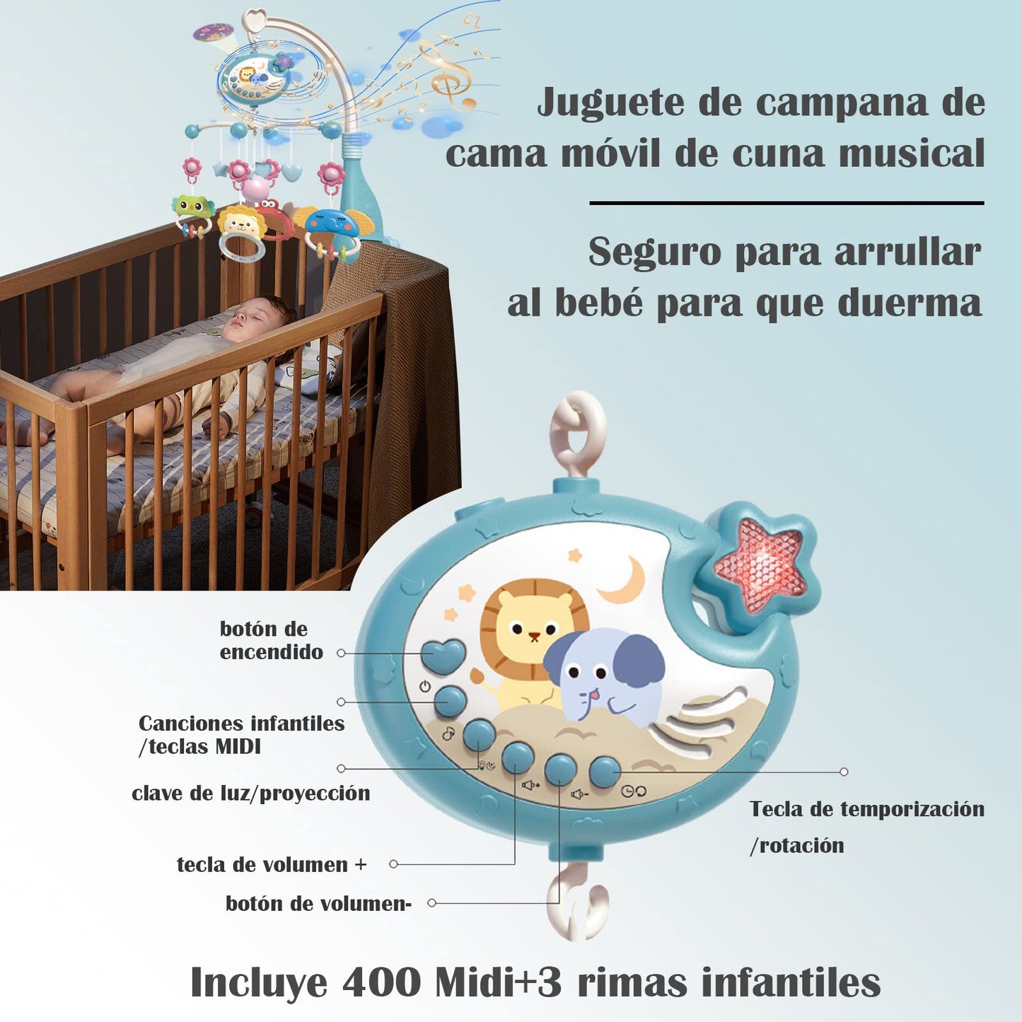 Juguetes para Cuna de Bebe Musical,Móvil para Bebé Giratoria 360° con Proyección y Mando A Distancia,decoración de cama para recién nacidos,Regalo para Recién Nacidos