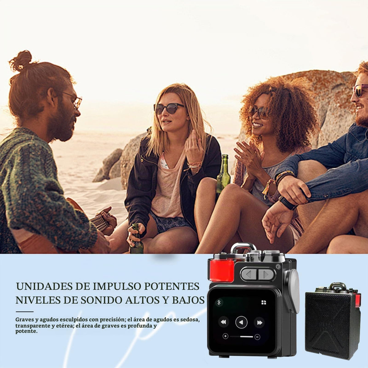 Altavoz Bluetooth bosta Negro Portátil con Pantalla Táctil y Emparejamiento Estéreo para Viajes y Fiesta