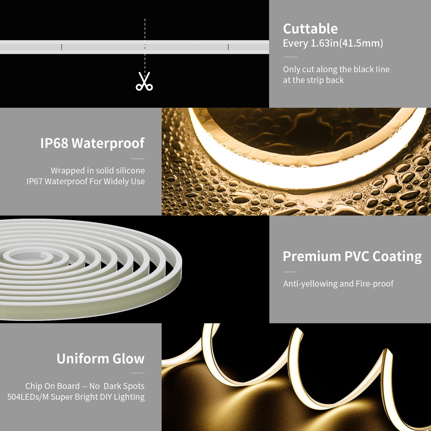 Tira de Luces LED PAUTIX COB Blanco Cálido Impermeable para Decoración Interior