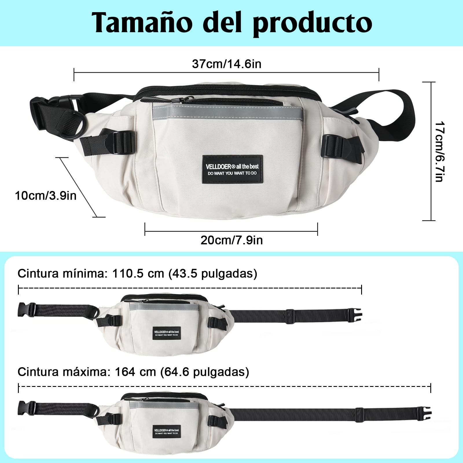EUARD Riñonera Unisex Resistente al Agua con Correa Ajustable - Bolsa Bandolera Multibolsillos para Viajes, Senderismo, Running y Uso Diario - Ideal para Hombres y Mujeres（(Blanco)