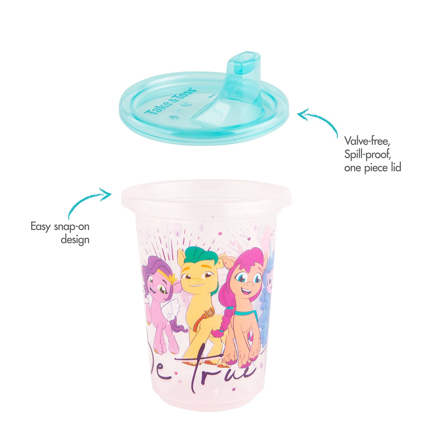 The First Years Take & Toss My Little Pony - Tazas reutilizables para niños pequeños con tapas, paquete de fiesta para niños con 2 tapas de viaje, 10 onzas - 10 unidades