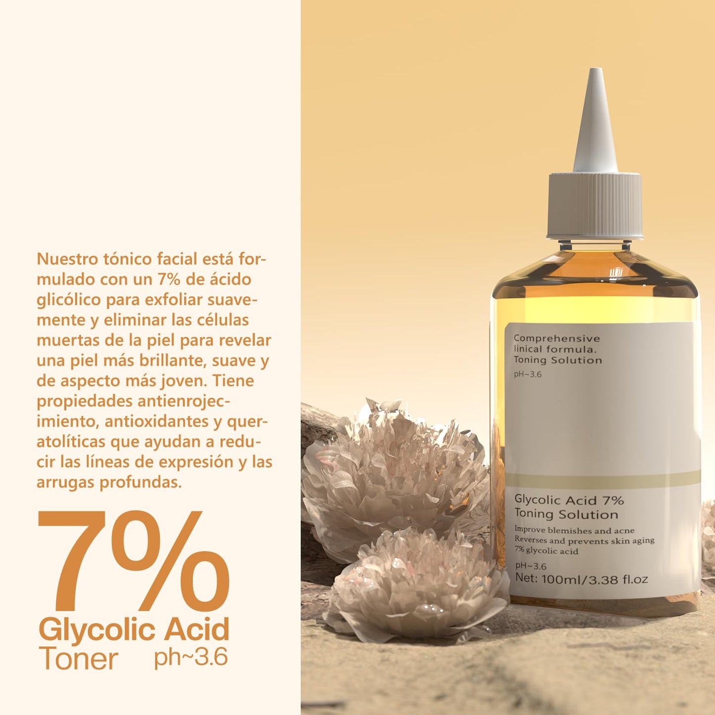 Tónico Facial Ácido Glicólico 7% 240ml para Manchas y Acné - Exfoliante y Rejuvenecedor de Piel Grasa - Tonificante y Despigmentante - Solución Reafirmante SEO