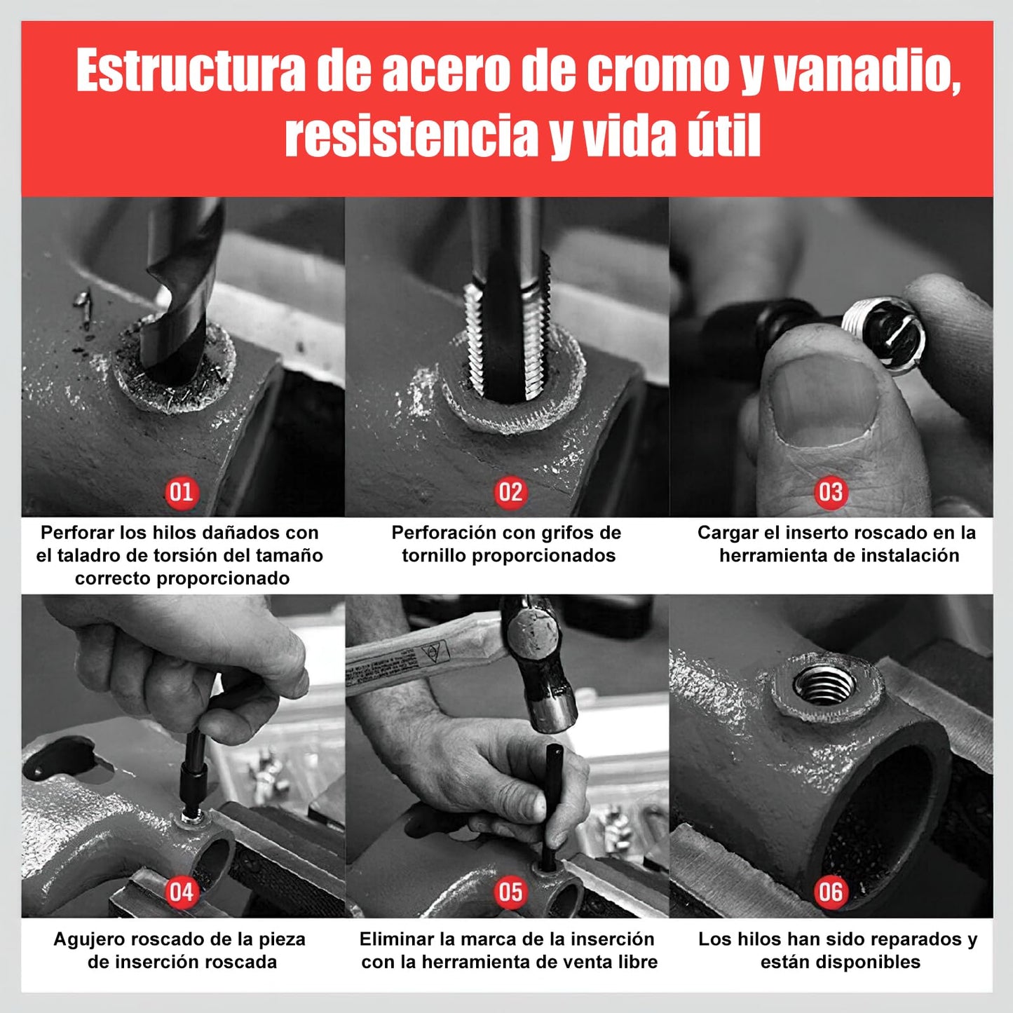 Kit Reparación Roscas SPOWAY Acero Inoxidable 131 Piezas Métrico