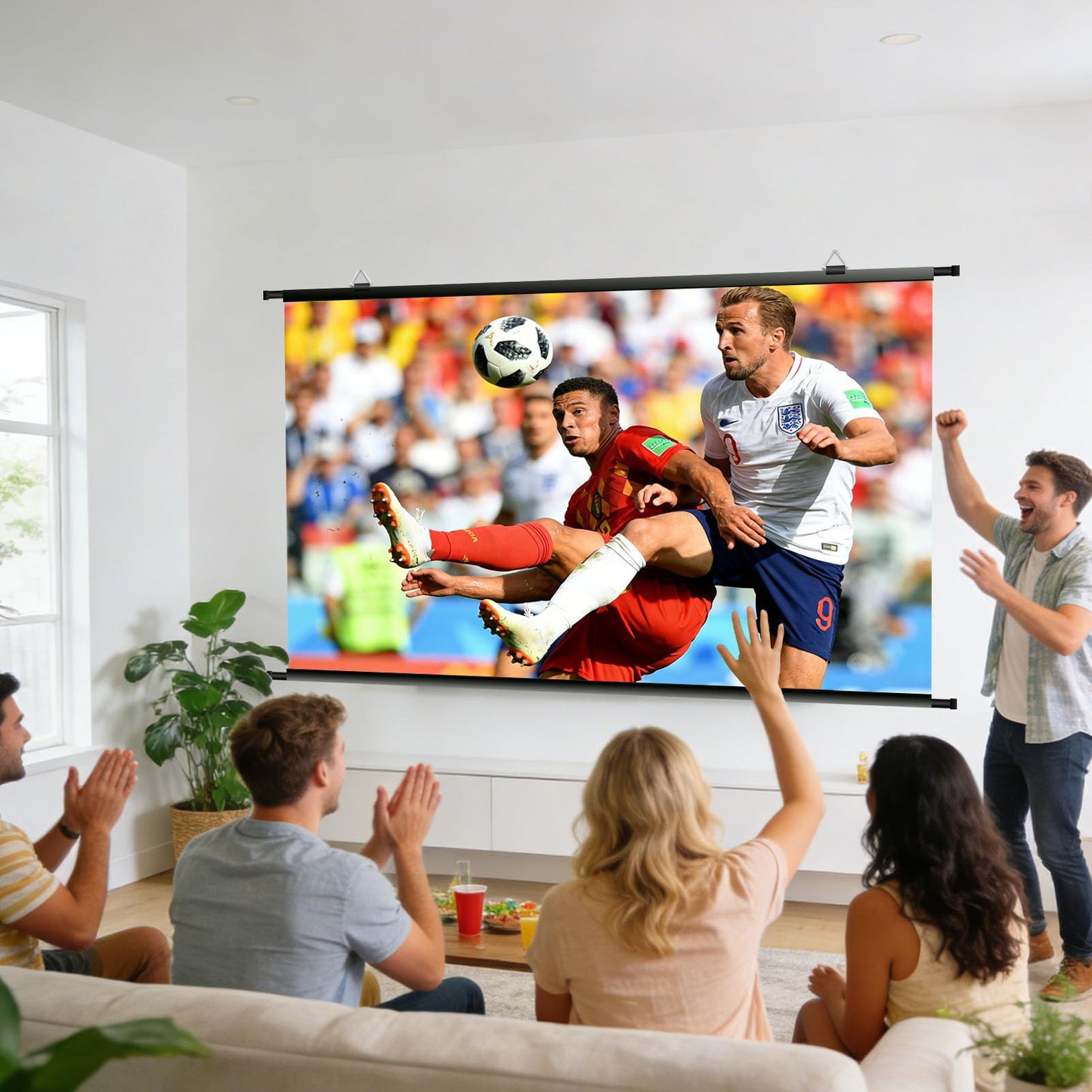 XIAOHUI - visualización de proyector portátil de 110 pulgadas, visualización de proyector de película portátil para interiores y exteriores con 3 ganchos adhesivos, visualización de proyección