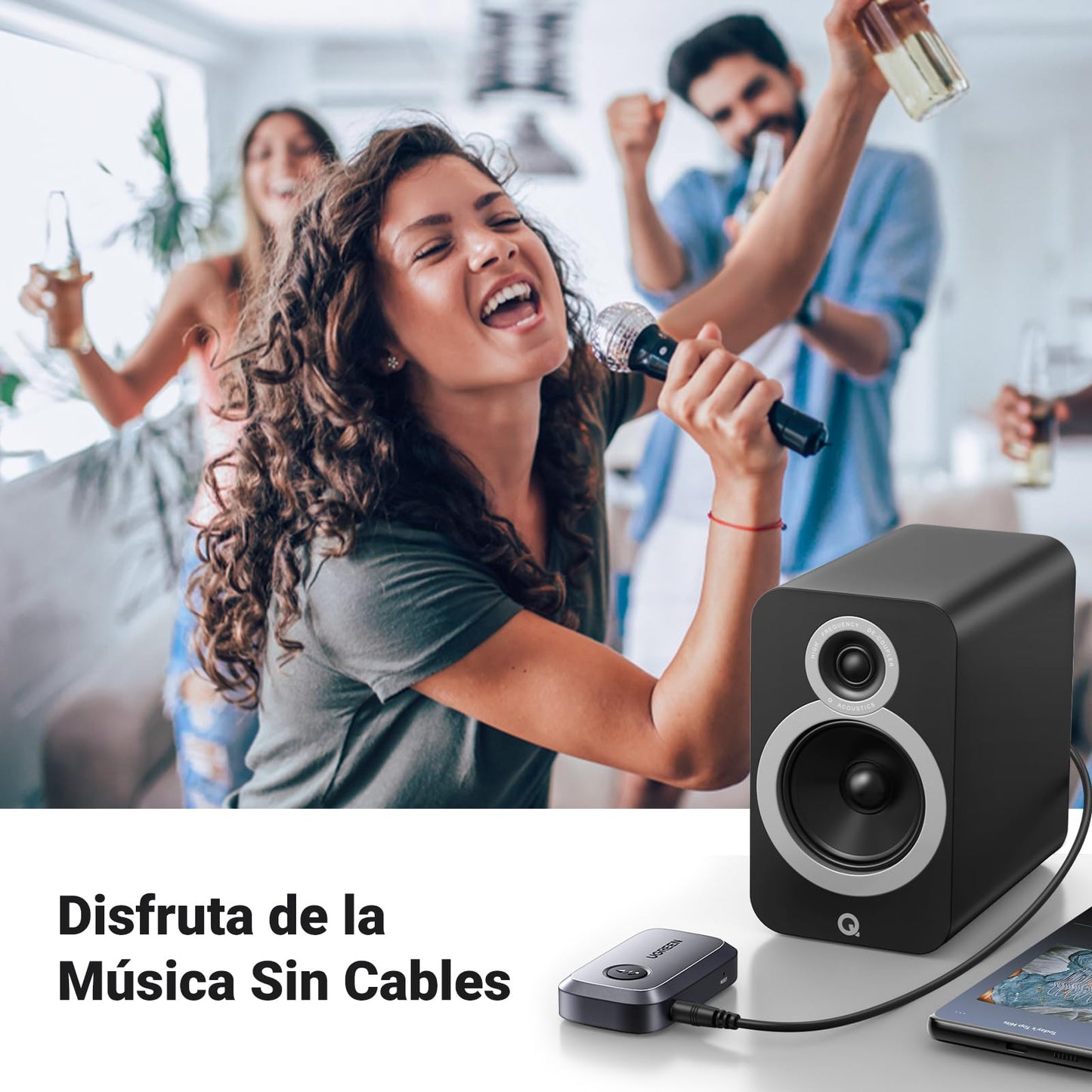 Receptor Bluetooth 5.3 UGREEN Negro con Micrófono para Coche y Llamadas Manos Libres
